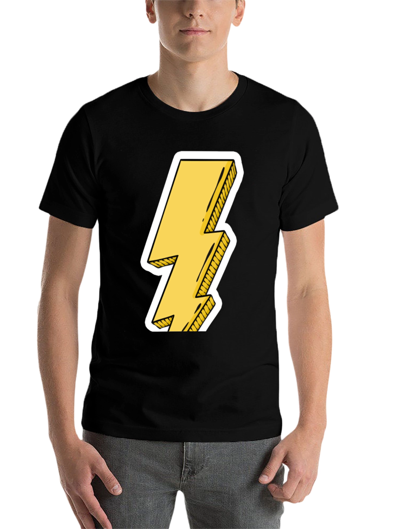 Black Lightning Bolt Graphic Tee - Black Cotton Casual T-Shirt view 7