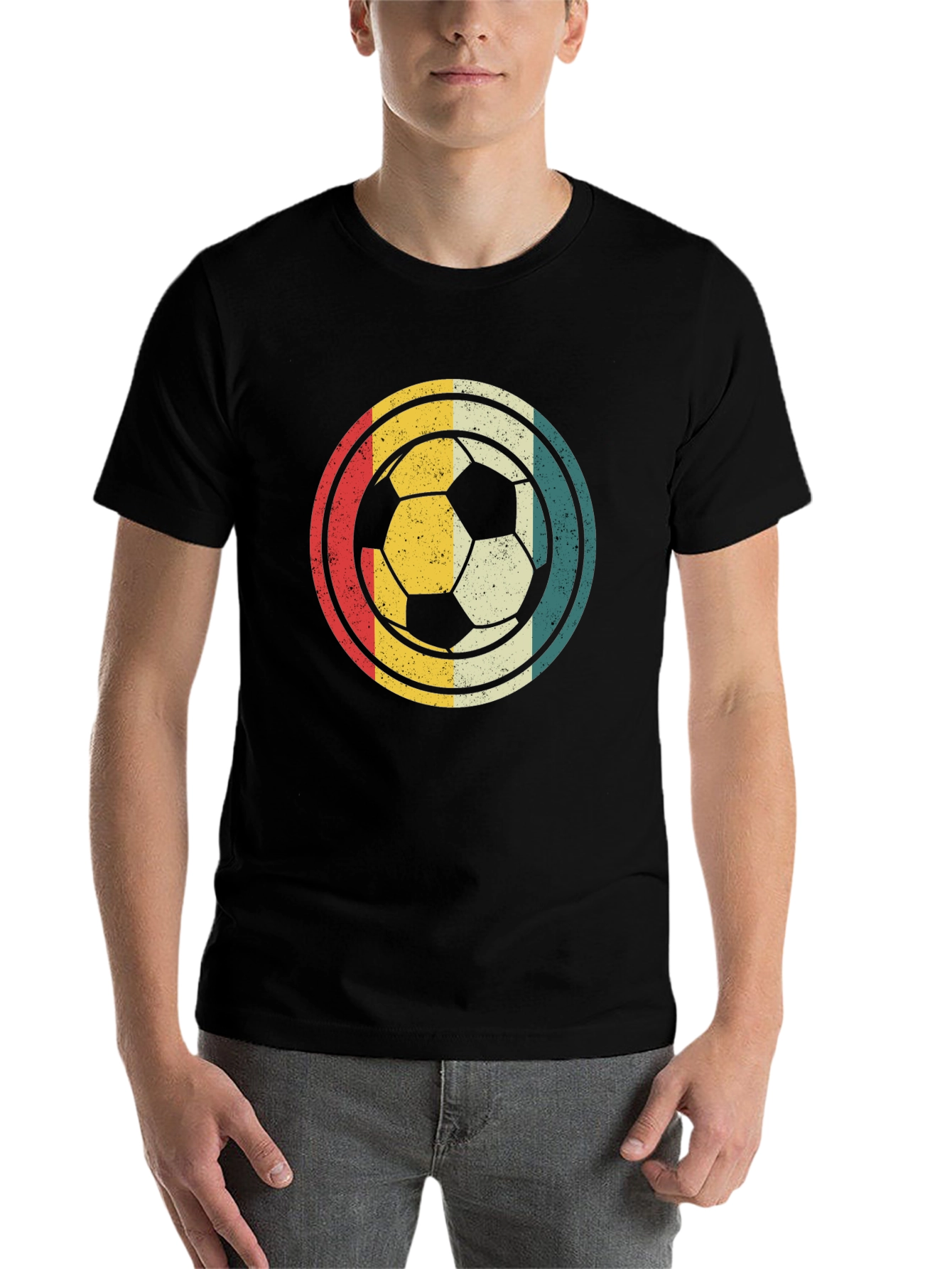 Black Retro Soccer Ball Graphic T-Shirt view 7