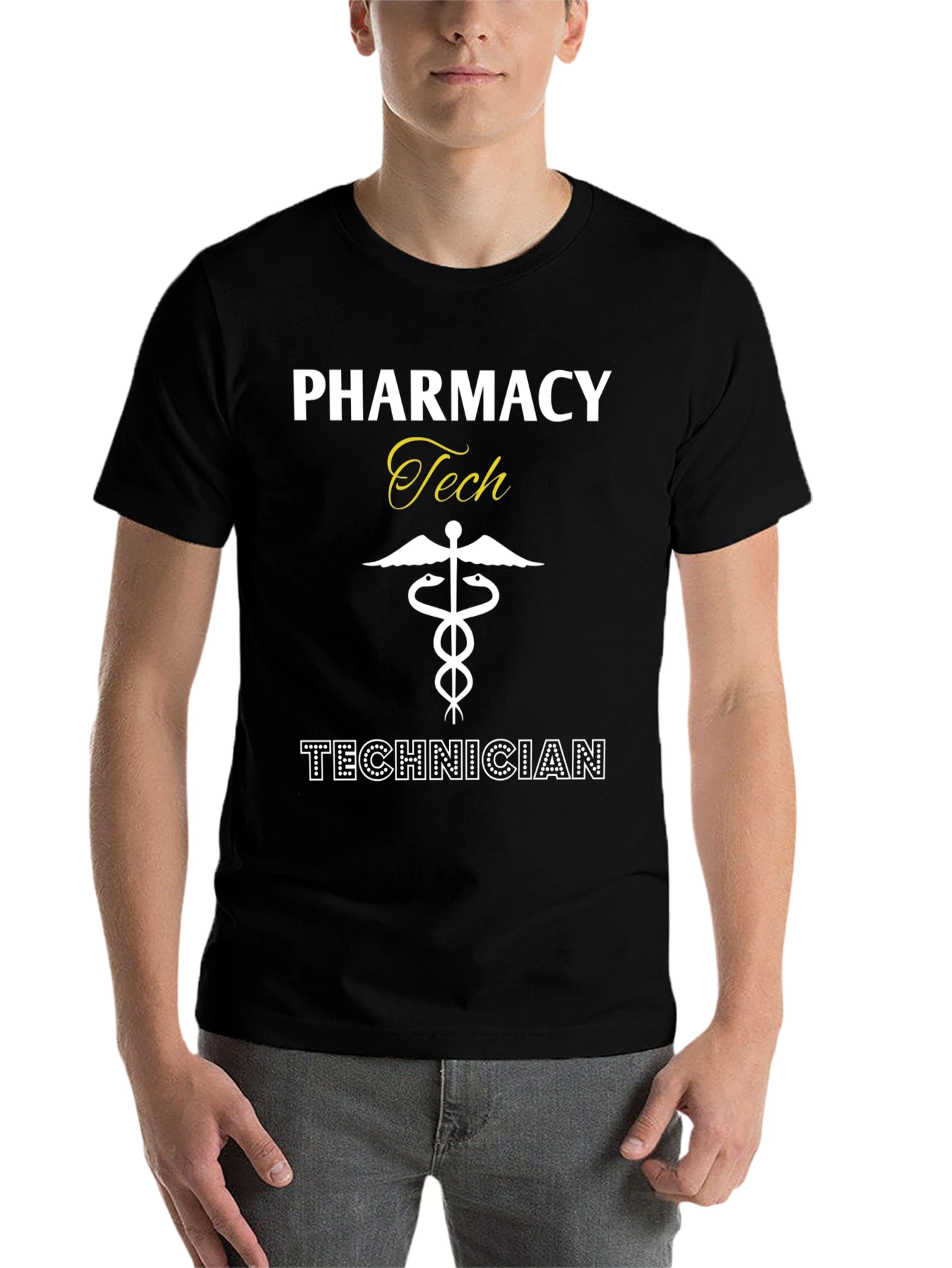 Black Pharmacy Technician T-Shirt - Caduceus Symbol view 7