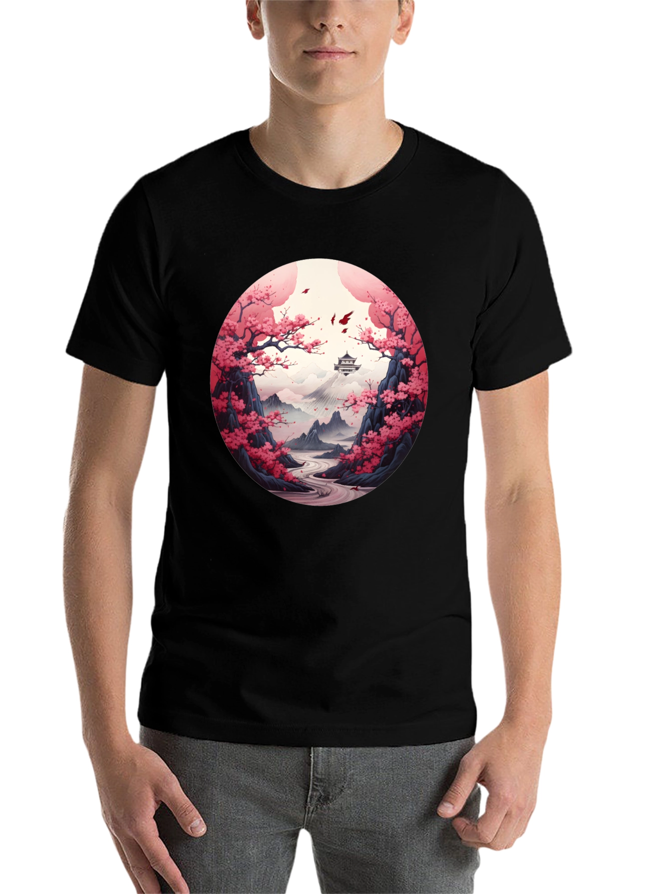 Black Cherry Blossom Mountain T-Shirt view 7