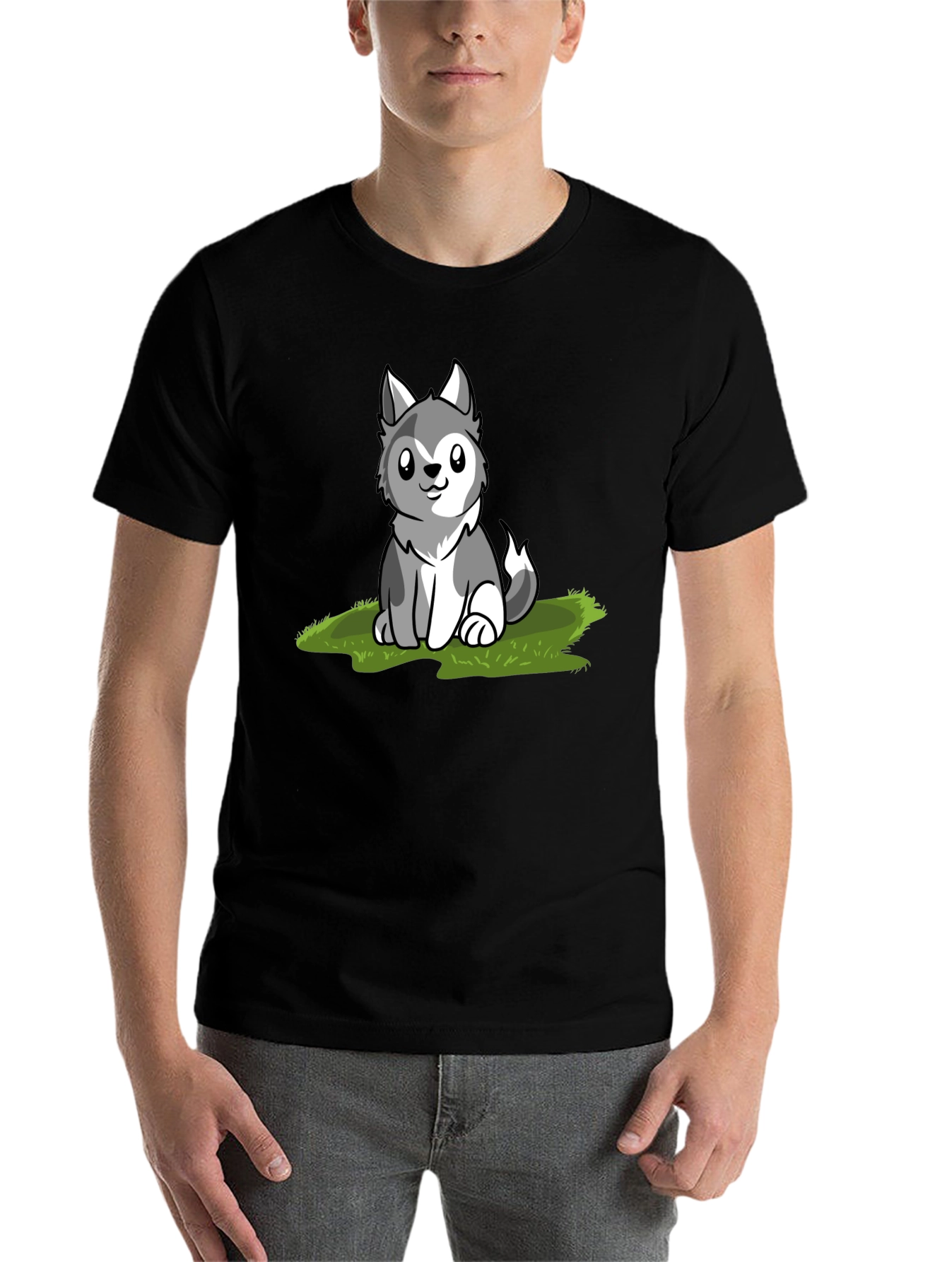 Black Cute Husky Puppy Graphic T-Shirt view 7