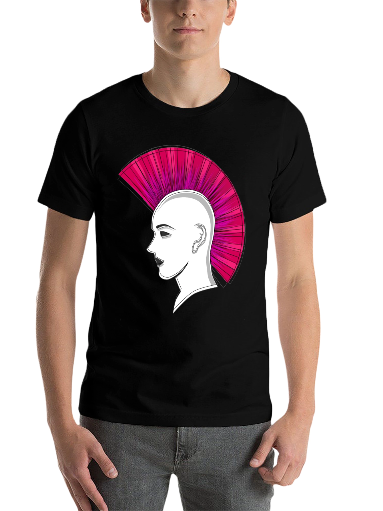 Black Punk Hairstyle Graphic Tee - Black Cotton T-Shirt view 7
