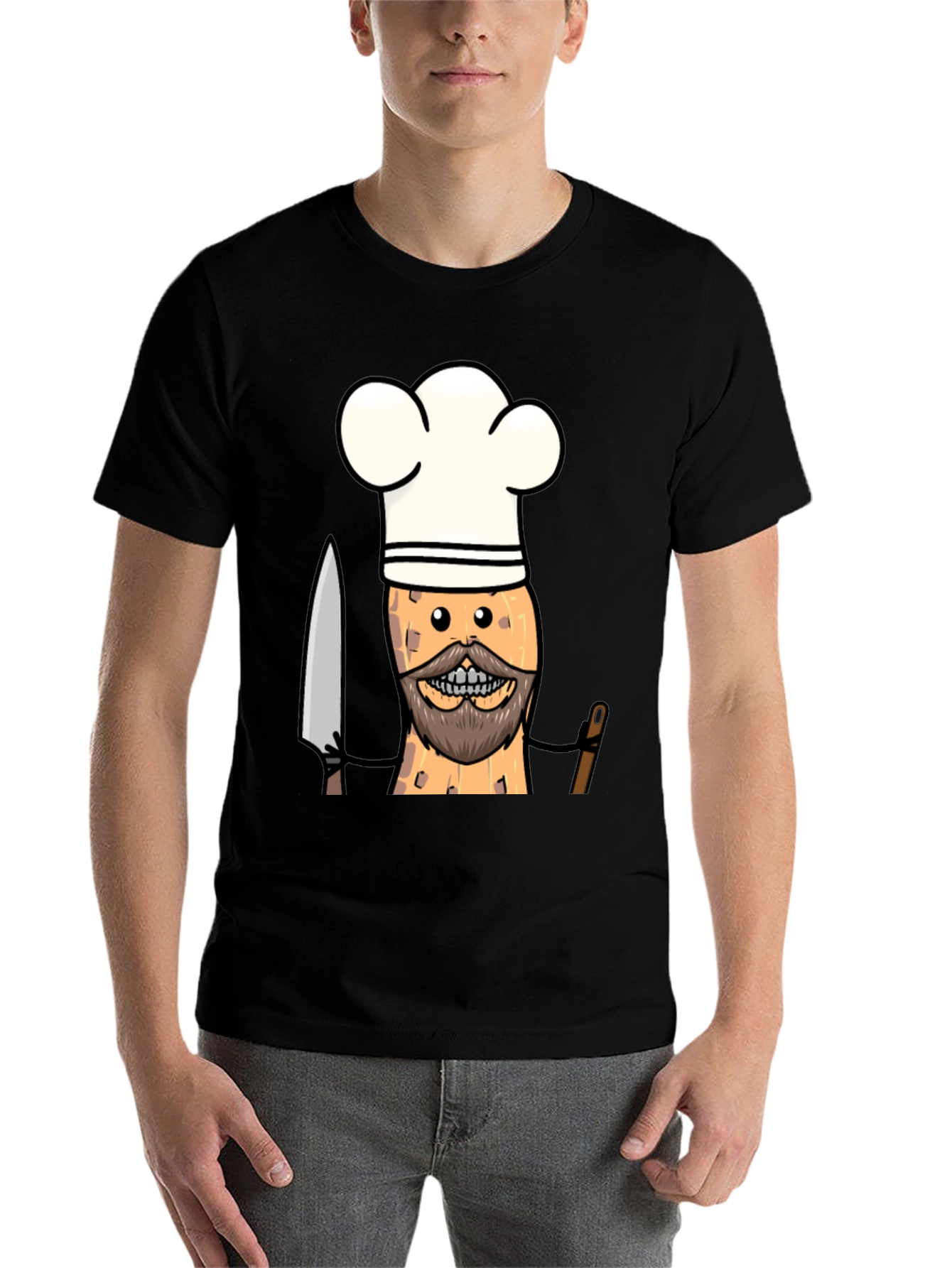 Black Chef Peanut Cartoon Graphic Tee - Black T-Shirt view 7