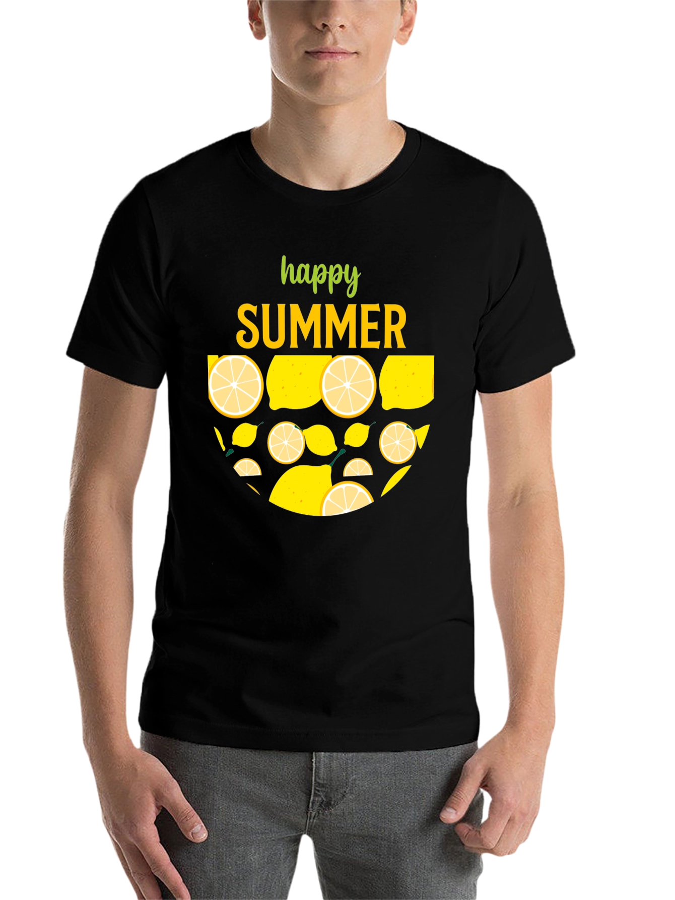 Black Happy Summer Lemon Graphic T-Shirt view 7