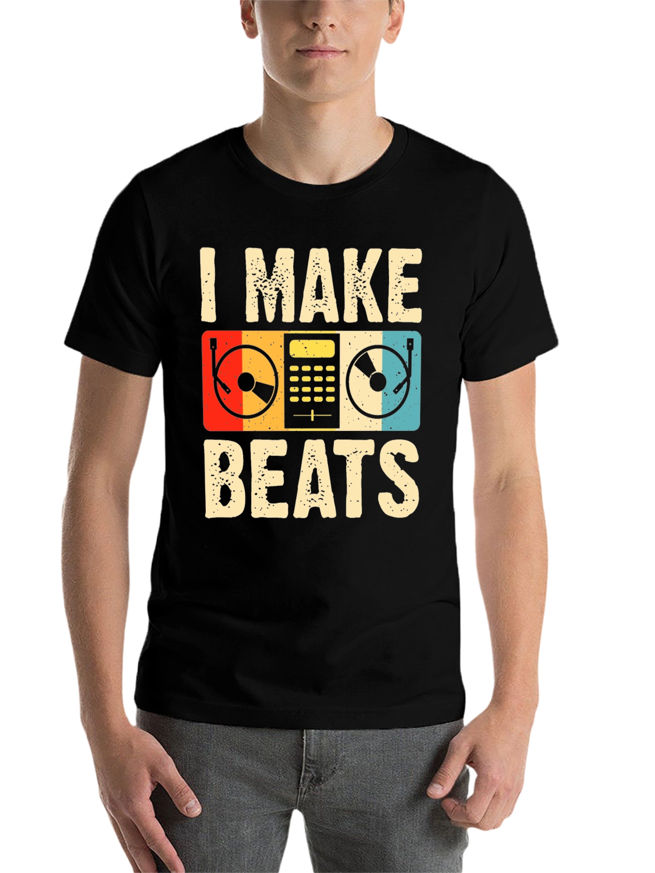 Black I Make Beats Retro Graphic Tee - DJ Music Lover T-Shirt view 7