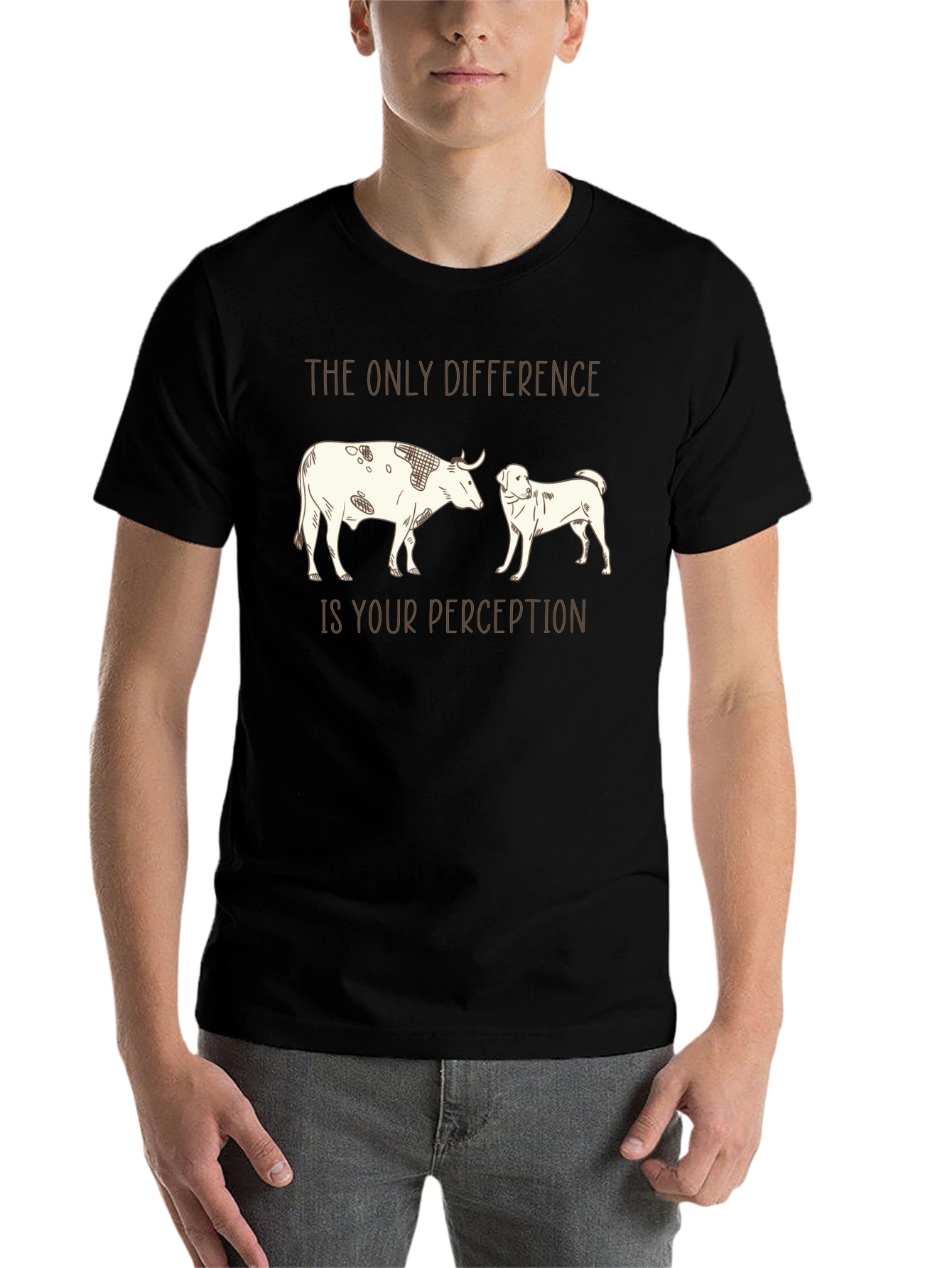 Black Perception Tee: Cow & Dog Graphic T-Shirt view 7