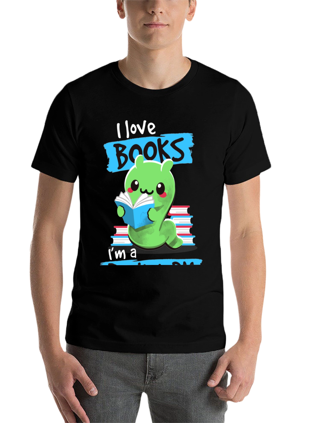 Black I Love Books Worm T-Shirt view 7