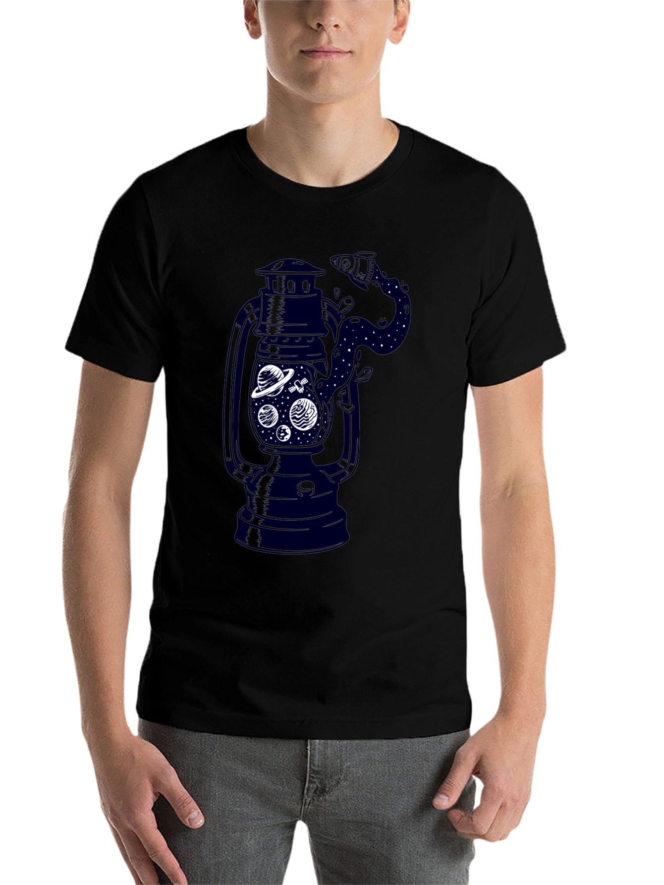 Black Men's Black Graphic T-Shirt - Lantern Space Design view 7