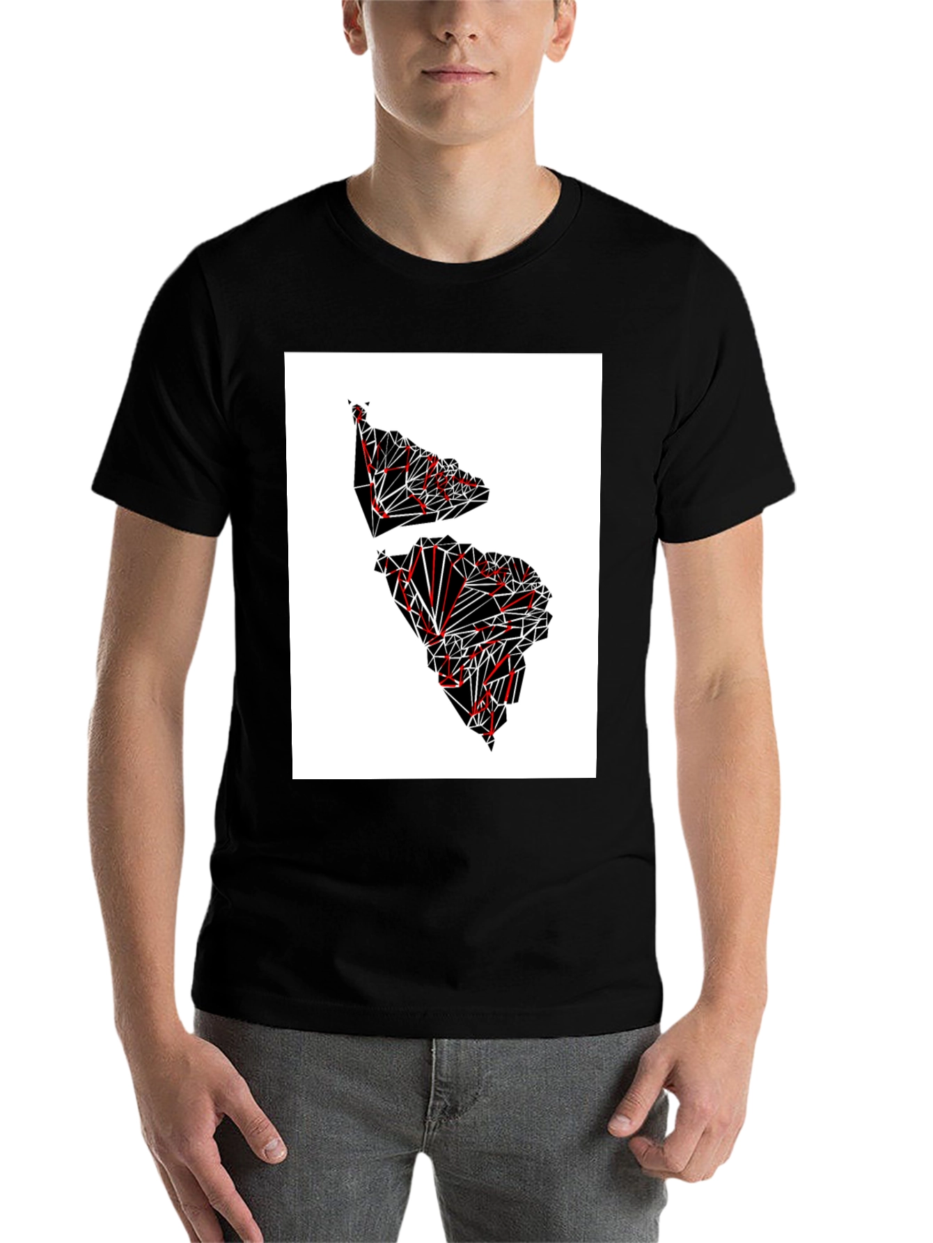 Black Geometric Continent Graphic Tee - Black view 7