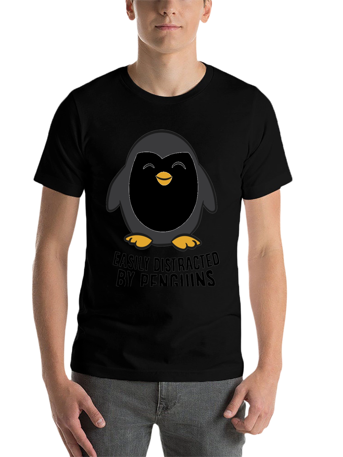 Black Penguin Lover T-Shirt - Easily Distracted by Penguins view 7