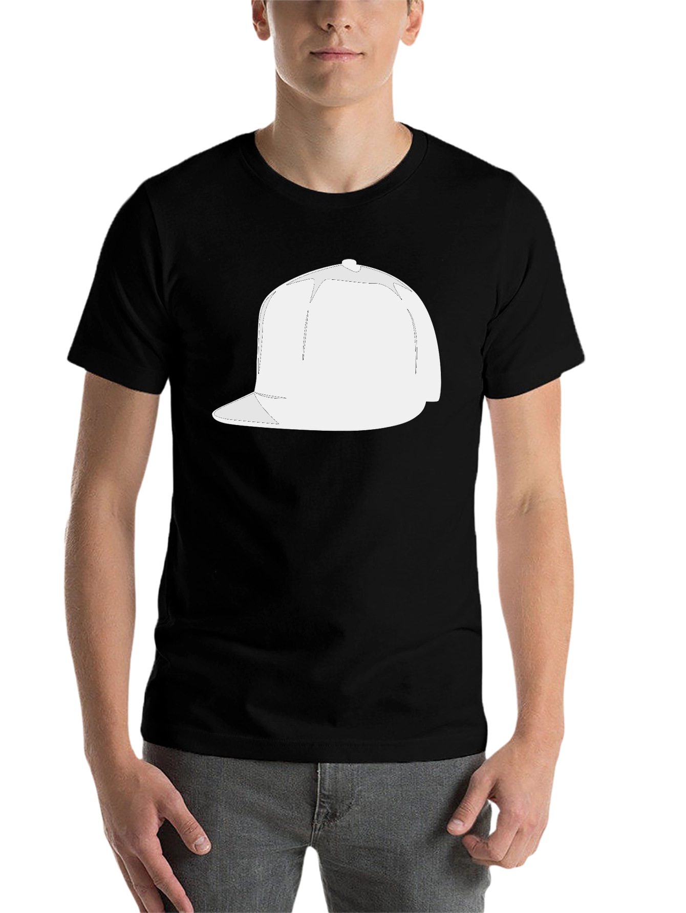 Black Men's Black T-Shirt with White Cap Graphic view 7