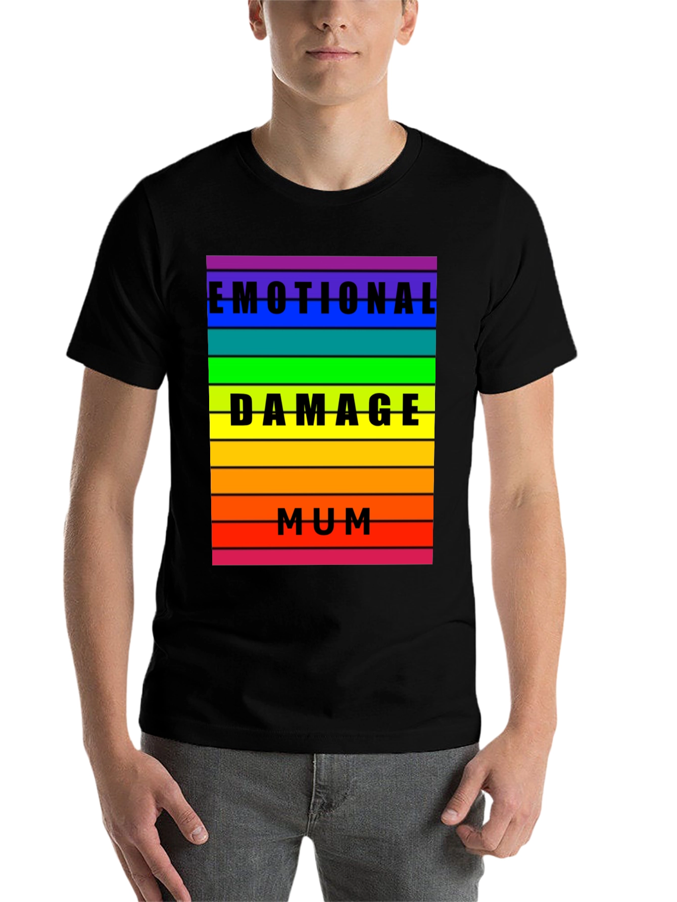 Black Emotional Damage Mum Rainbow Striped Graphic Tee view 7