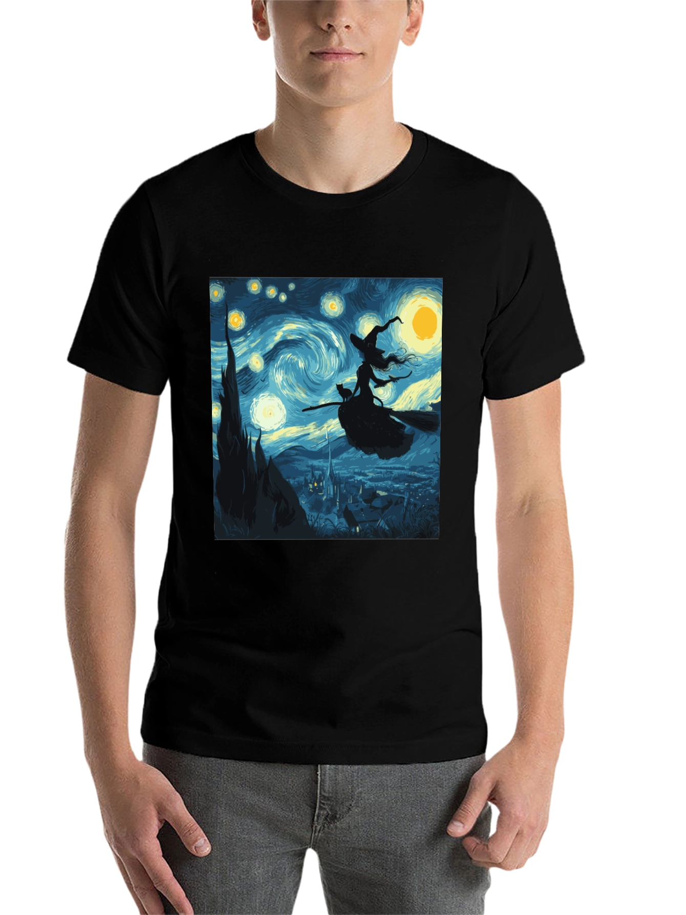 Black Starry Night Witch T-Shirt view 7