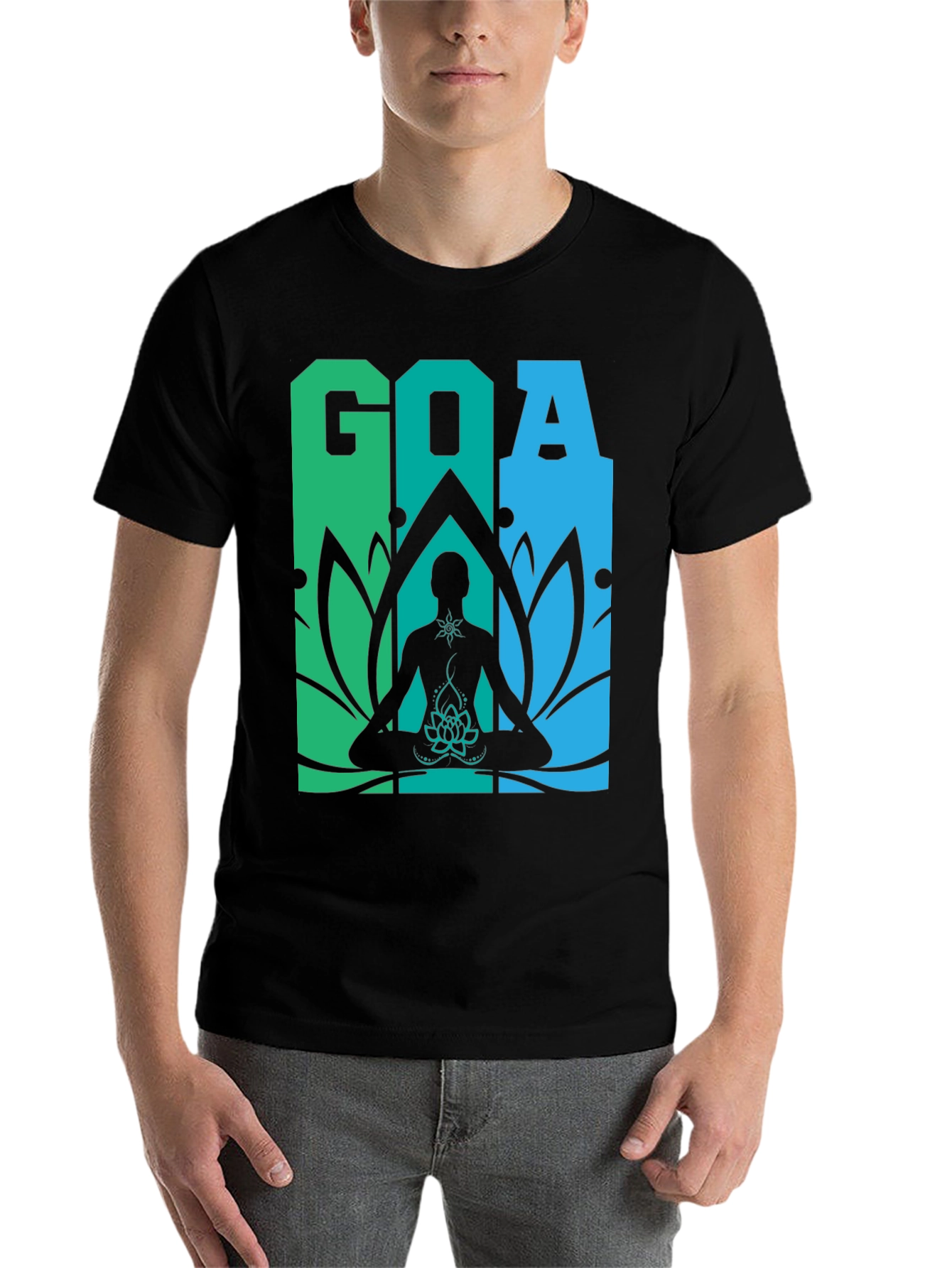 Black Goa Meditation T-Shirt - Yoga Lotus Design view 7