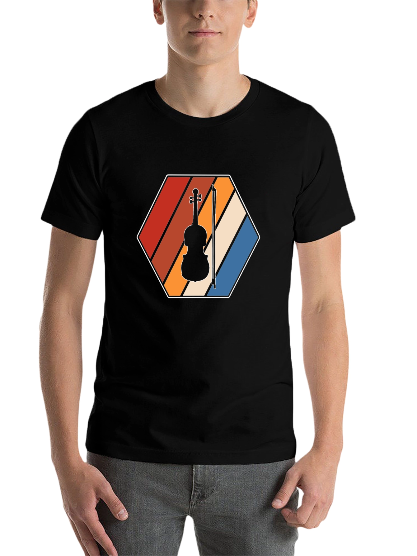 Black Retro Violin T-Shirt - Music Lover Tee view 7