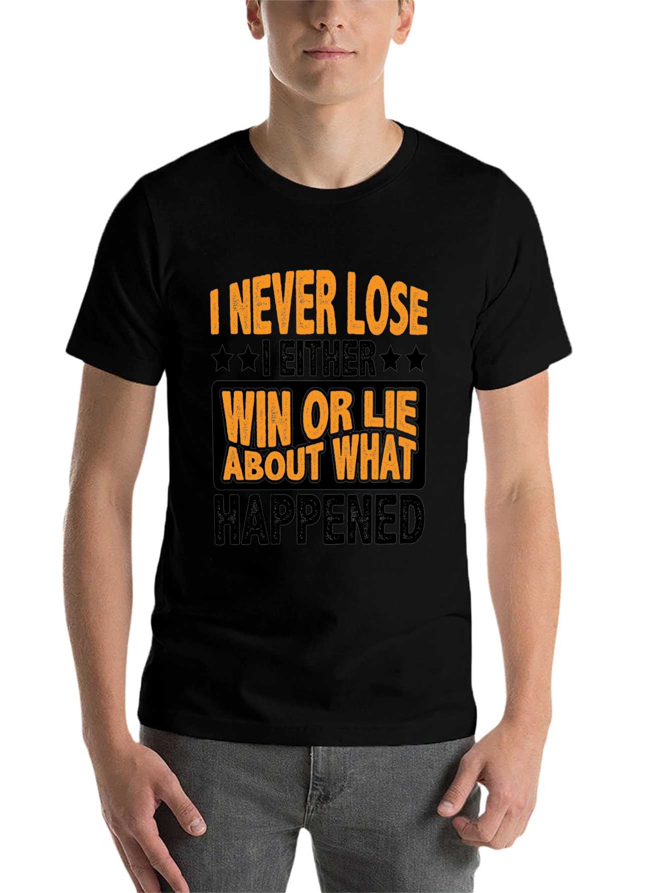 Black Funny "I Never Lose" Graphic T-Shirt view 7