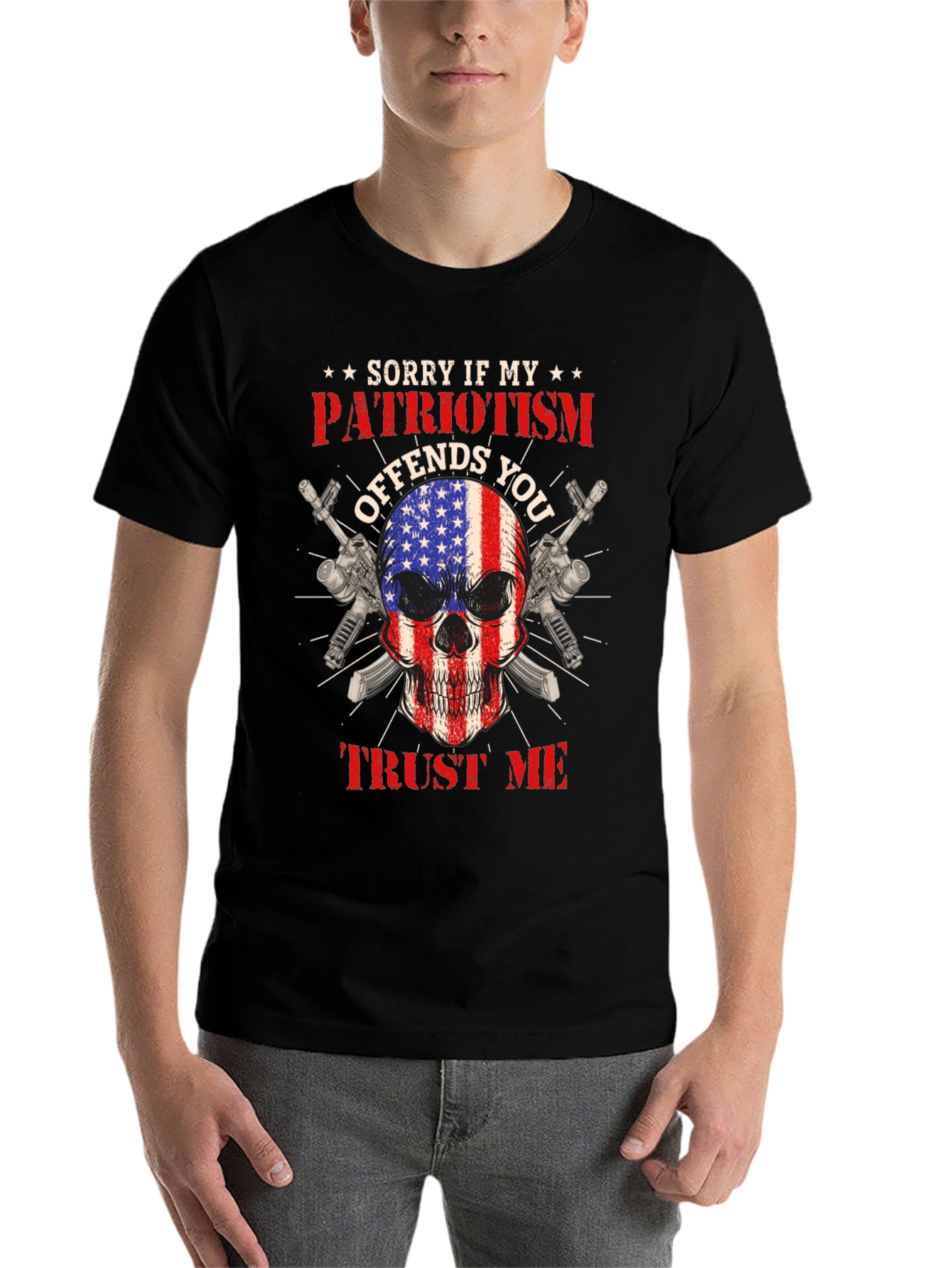 Black Patriotic Skull T-Shirt: Offends You? Trust Me view 7