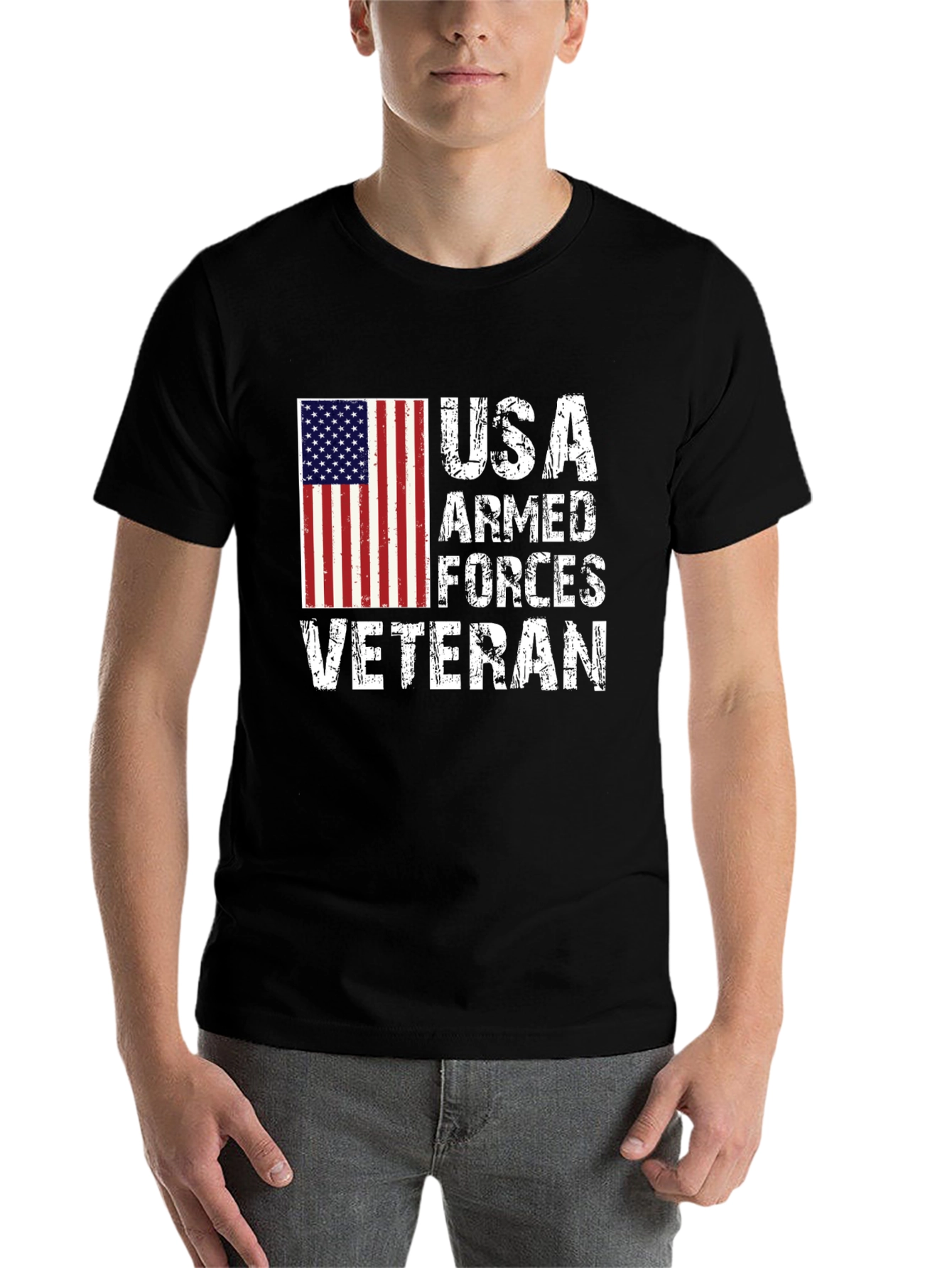 Black USA Armed Forces Veteran T-Shirt view 7