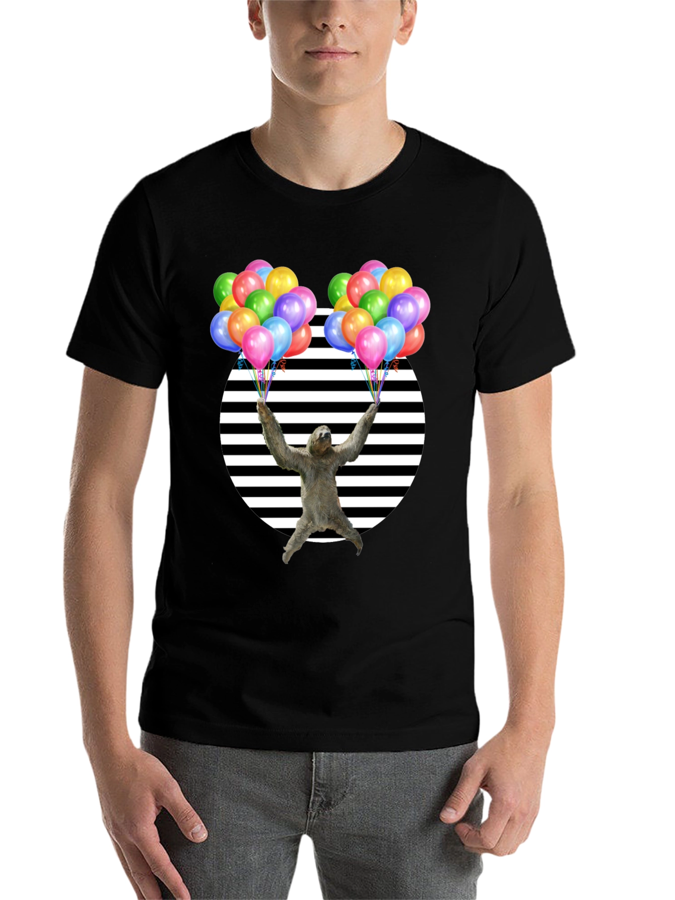 Black Sloth Balloons Graphic T-Shirt - Unisex Design view 7