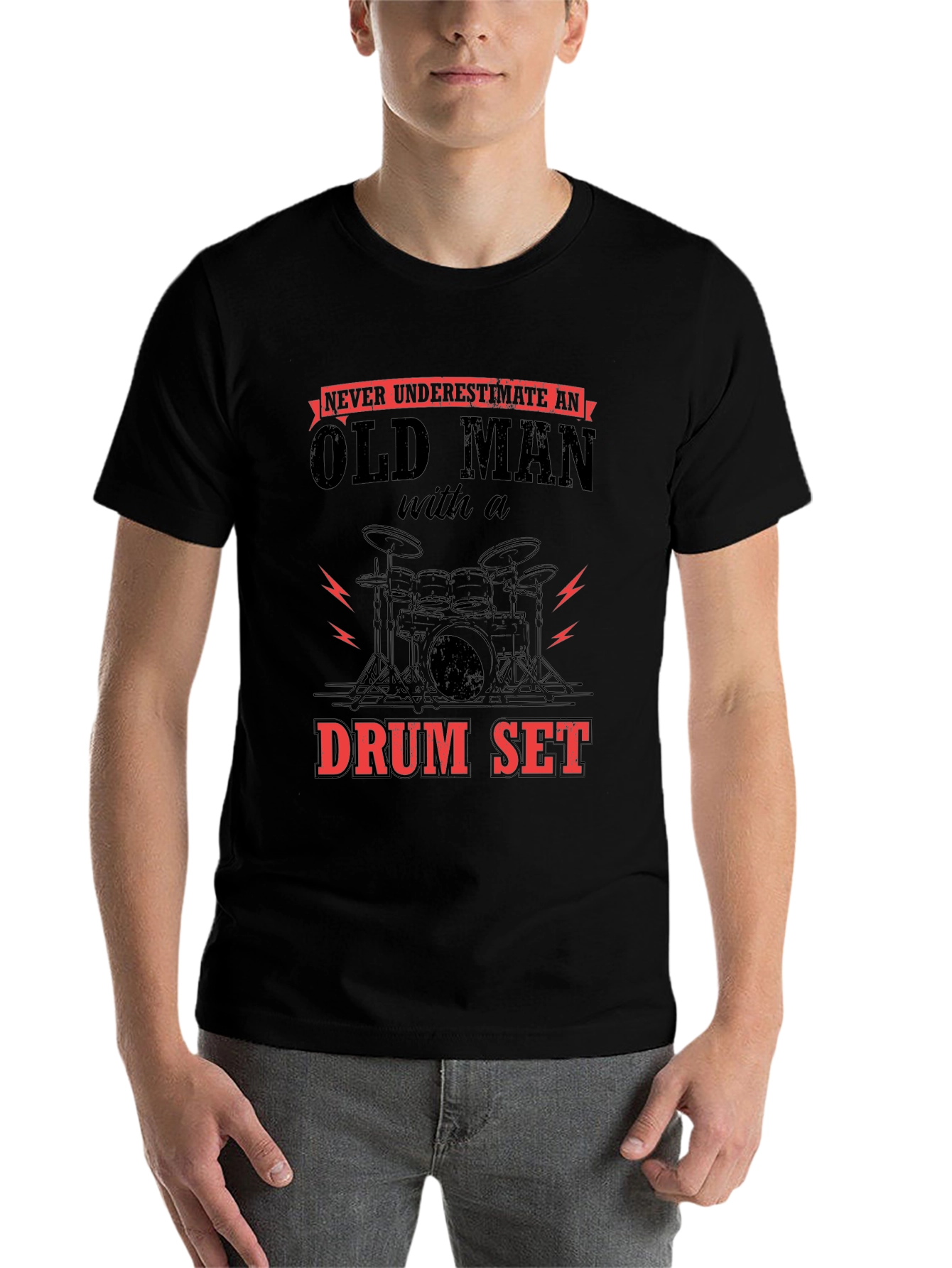 Black Old Man Drum Set Graphic Tee view 7