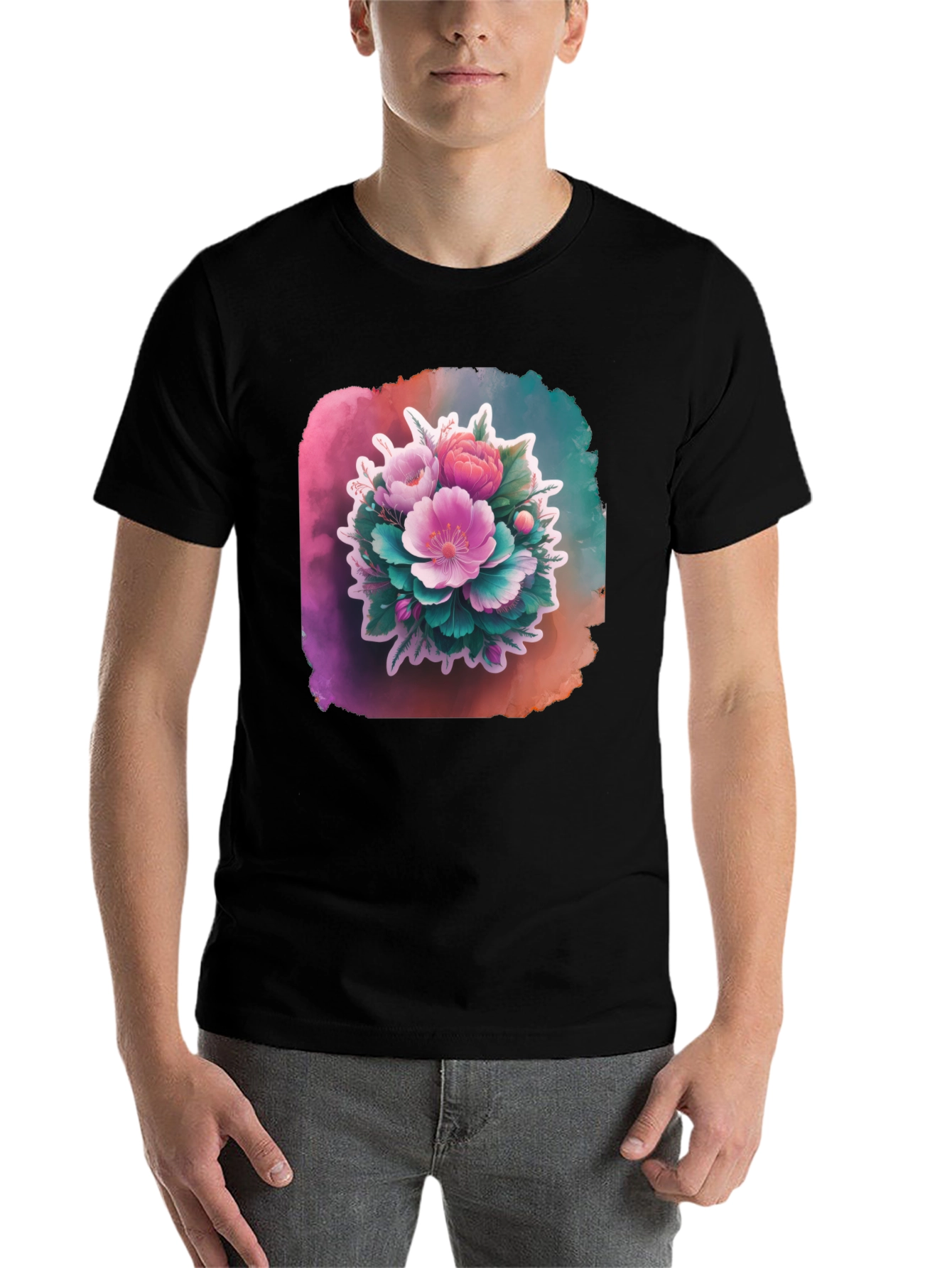 Black Floral Bouquet Black T-Shirt view 7