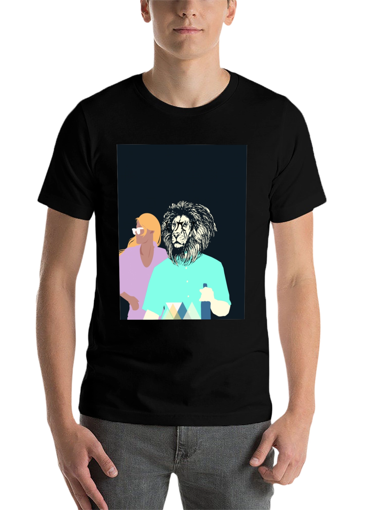 Black Cool Lion Graphic Tee - Unique Design view 7