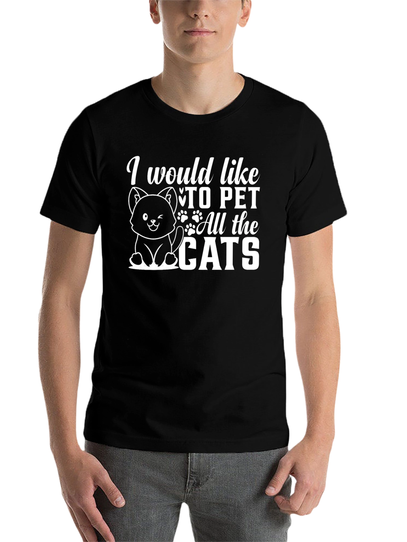 Black Funny Cat Lover T-Shirt - I Would Like To Pet All The Cats view 7