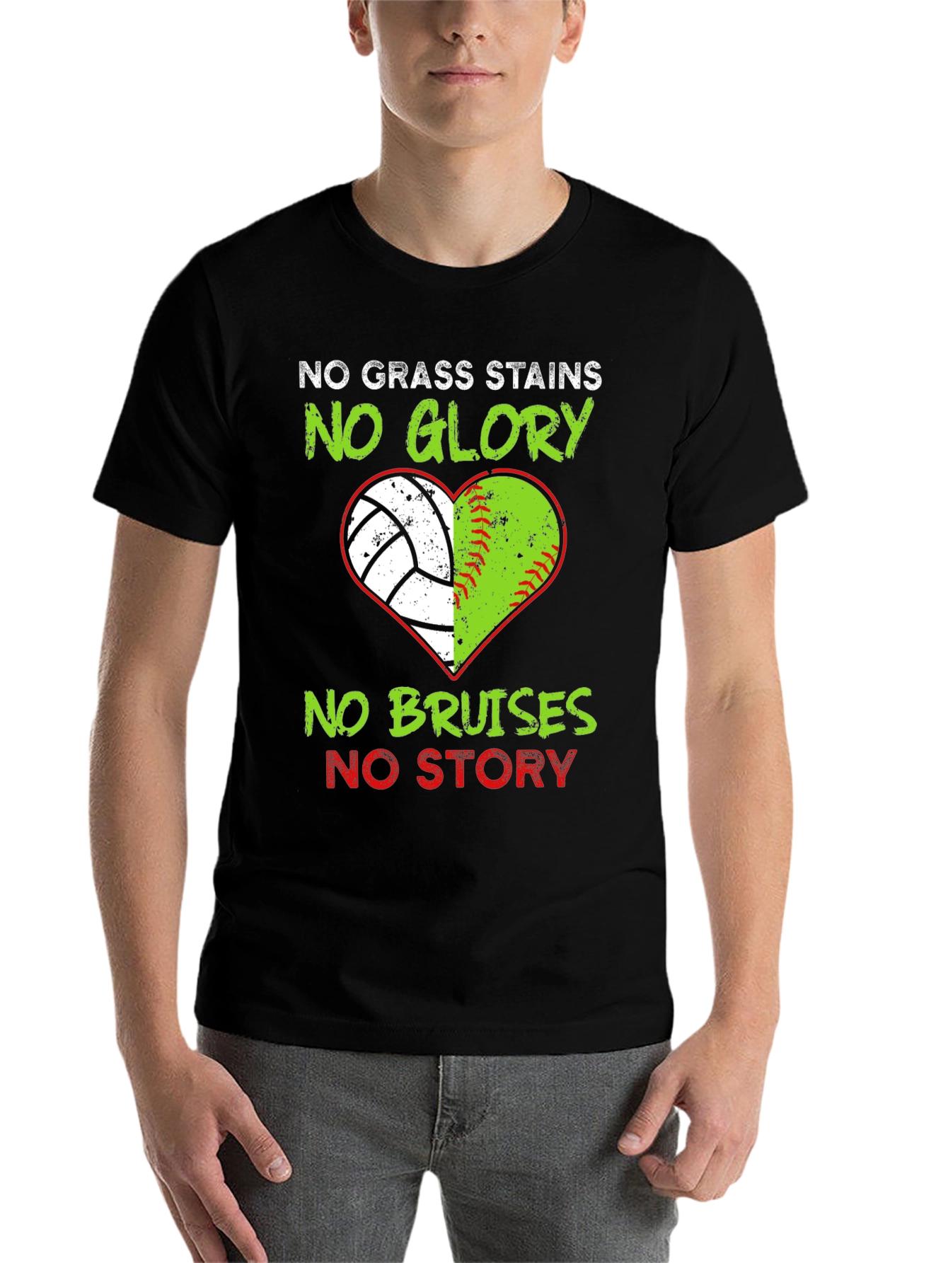 Black No Grass Stains No Glory Heart T-Shirt view 7