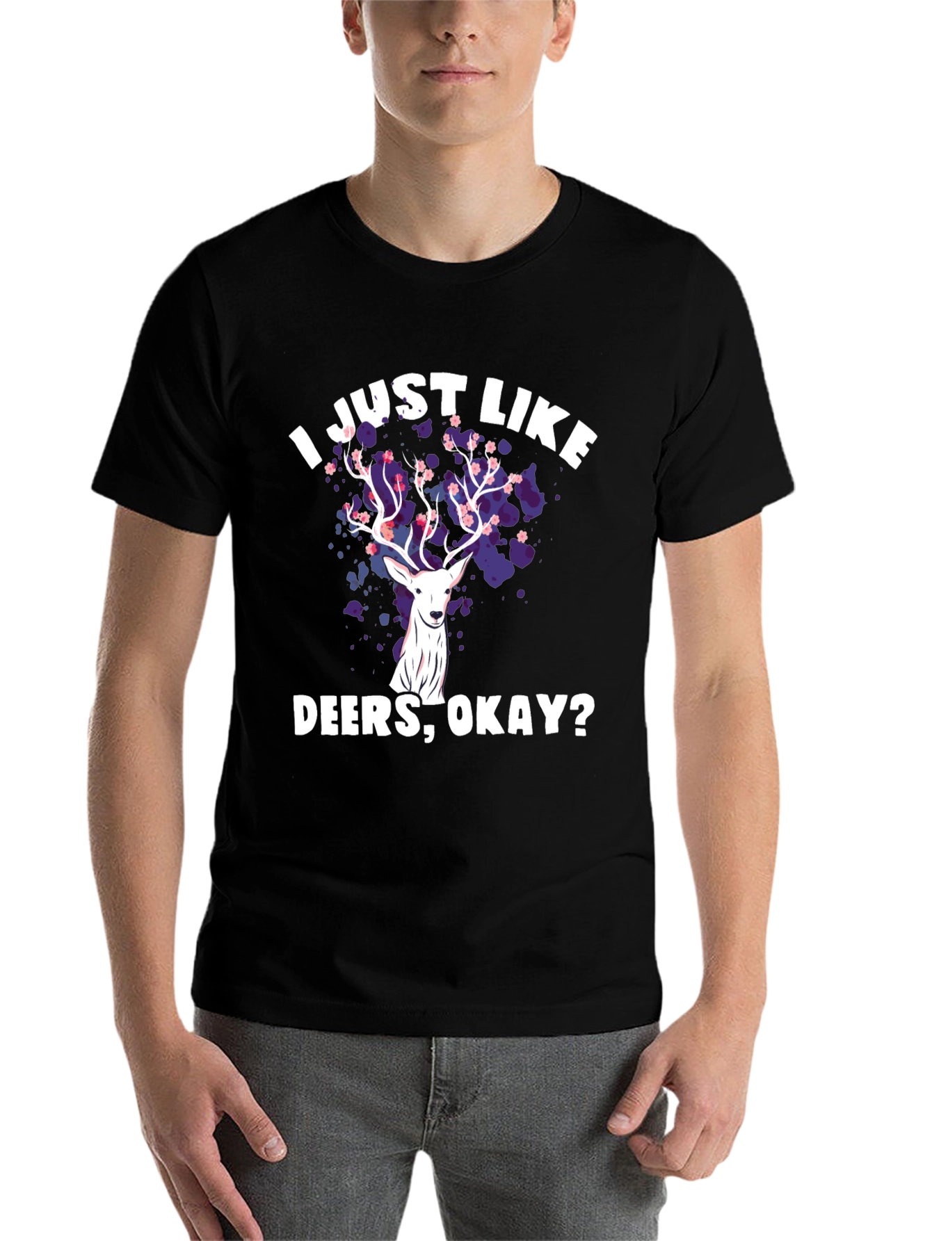 Black I Just Like Deers Okay T-Shirt view 7