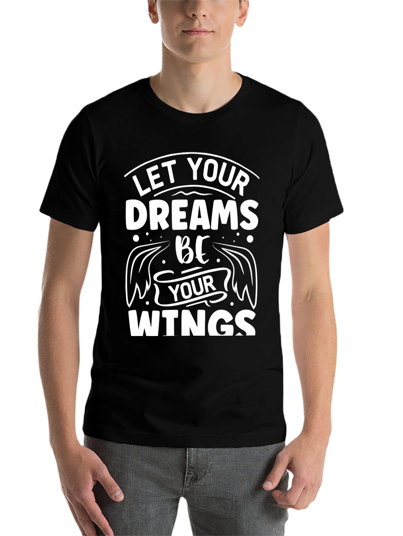 Black Dreams Be Your Wings Black T-Shirt Inspirational Men's Tee view 7
