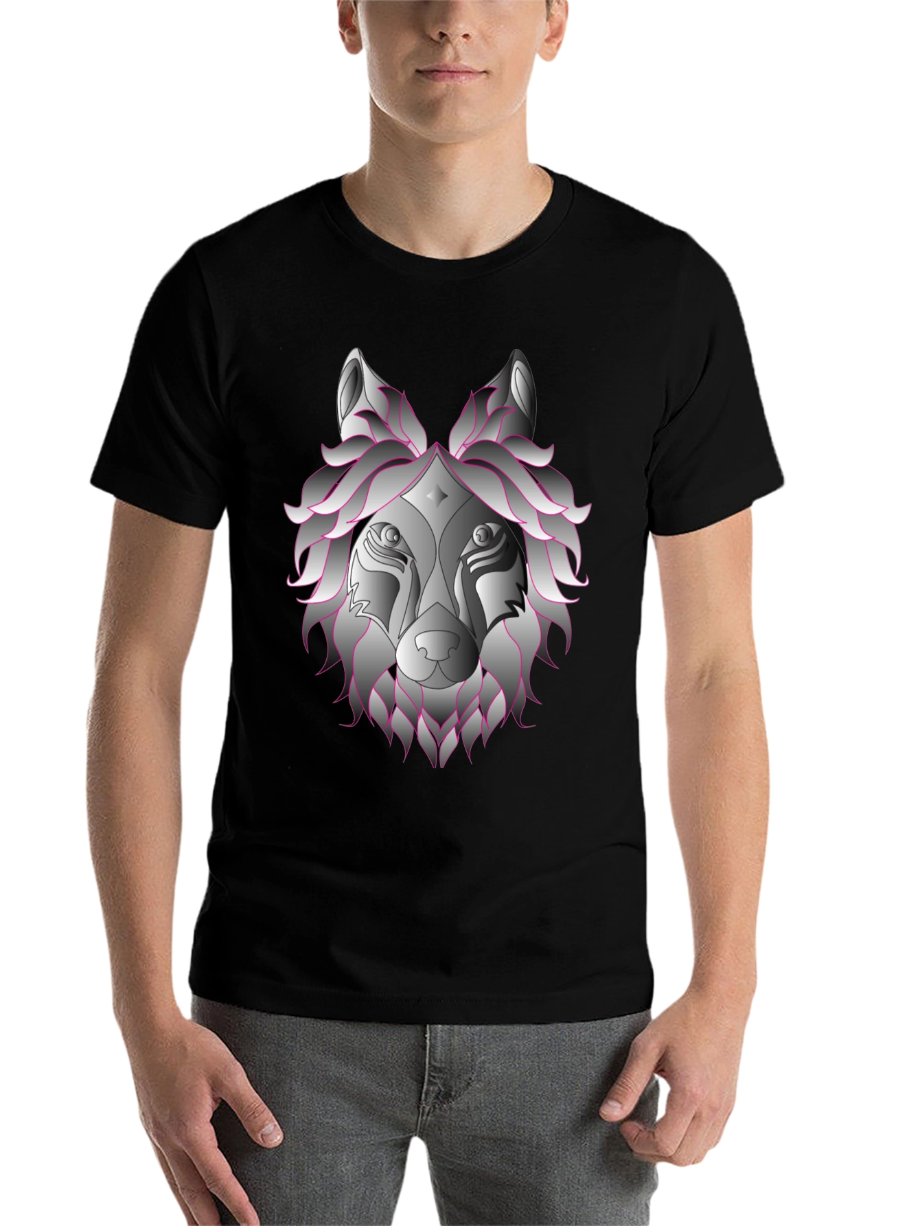 Black Wolf Head Graphic T-Shirt - Black view 7