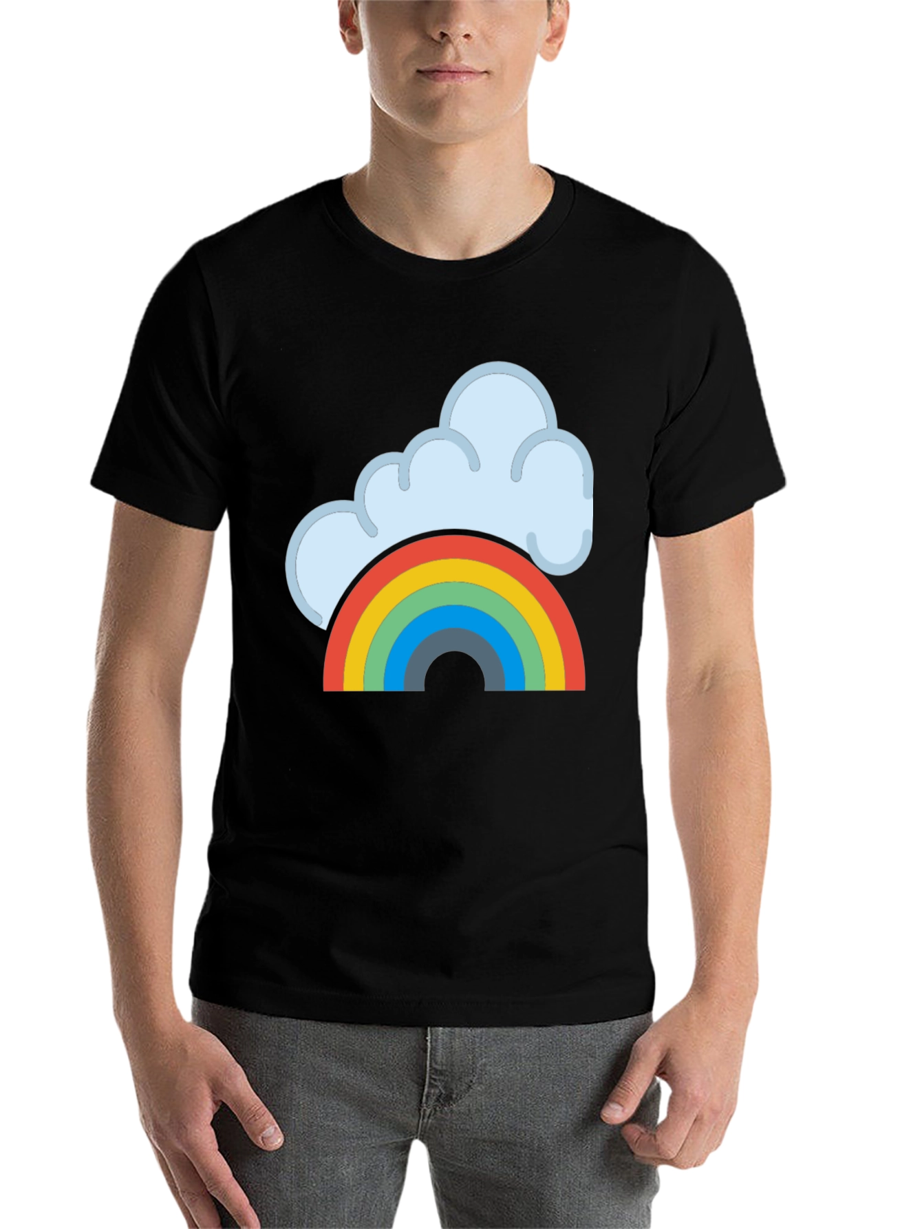 Black Rainbow Cloud Graphic Tee - Black Cotton T-Shirt view 7