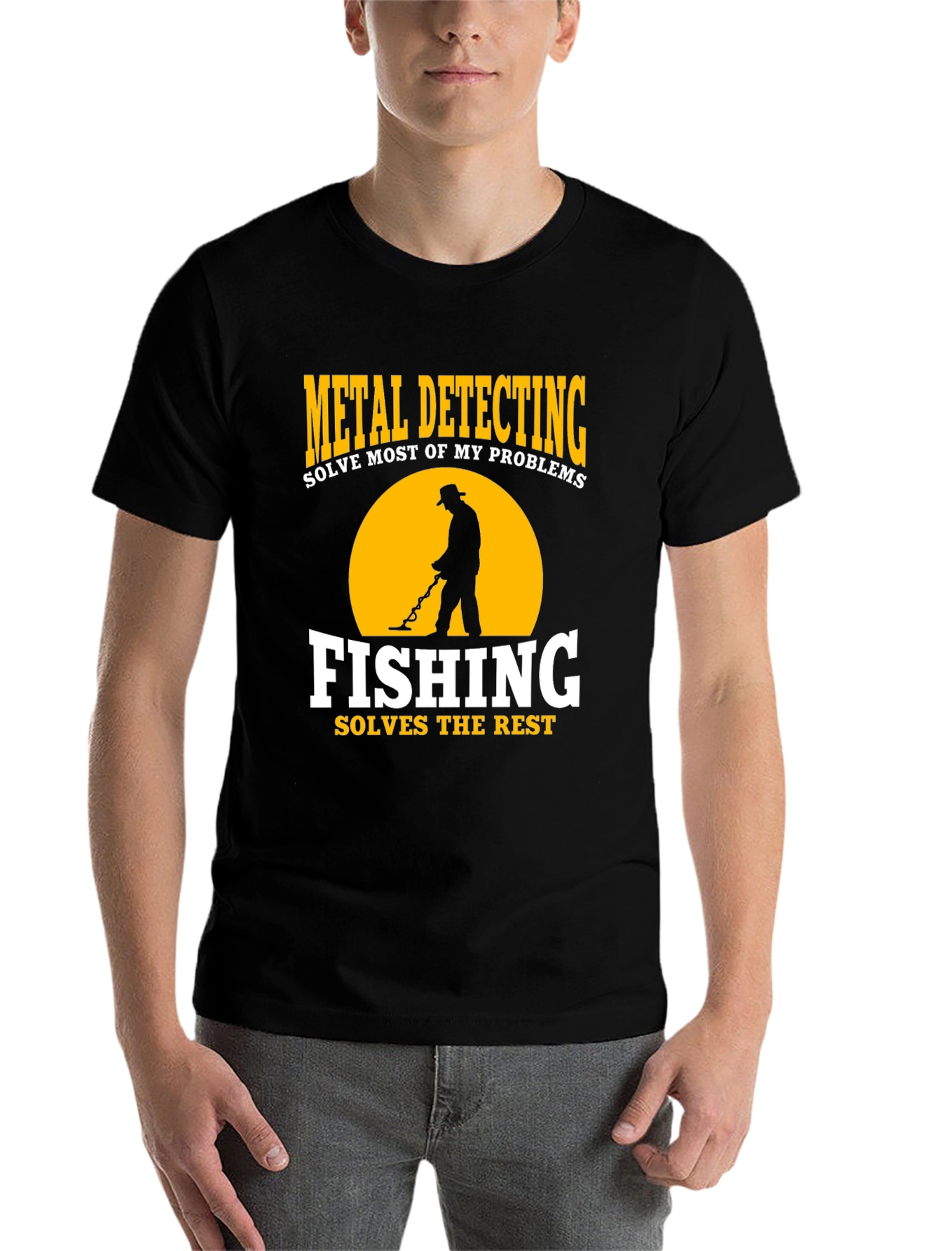 Black Metal Detecting & Fishing Graphic T-Shirt view 7