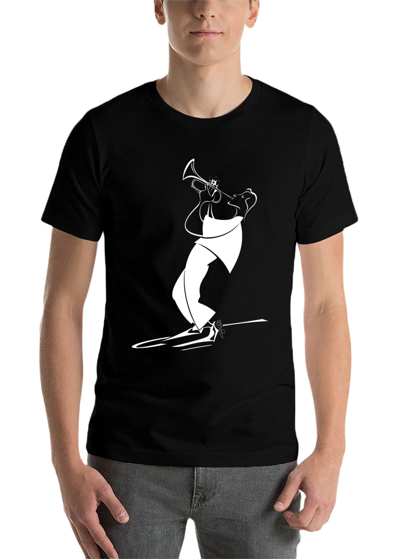 Black Black T-Shirt with White Jazz Musician Design view 7