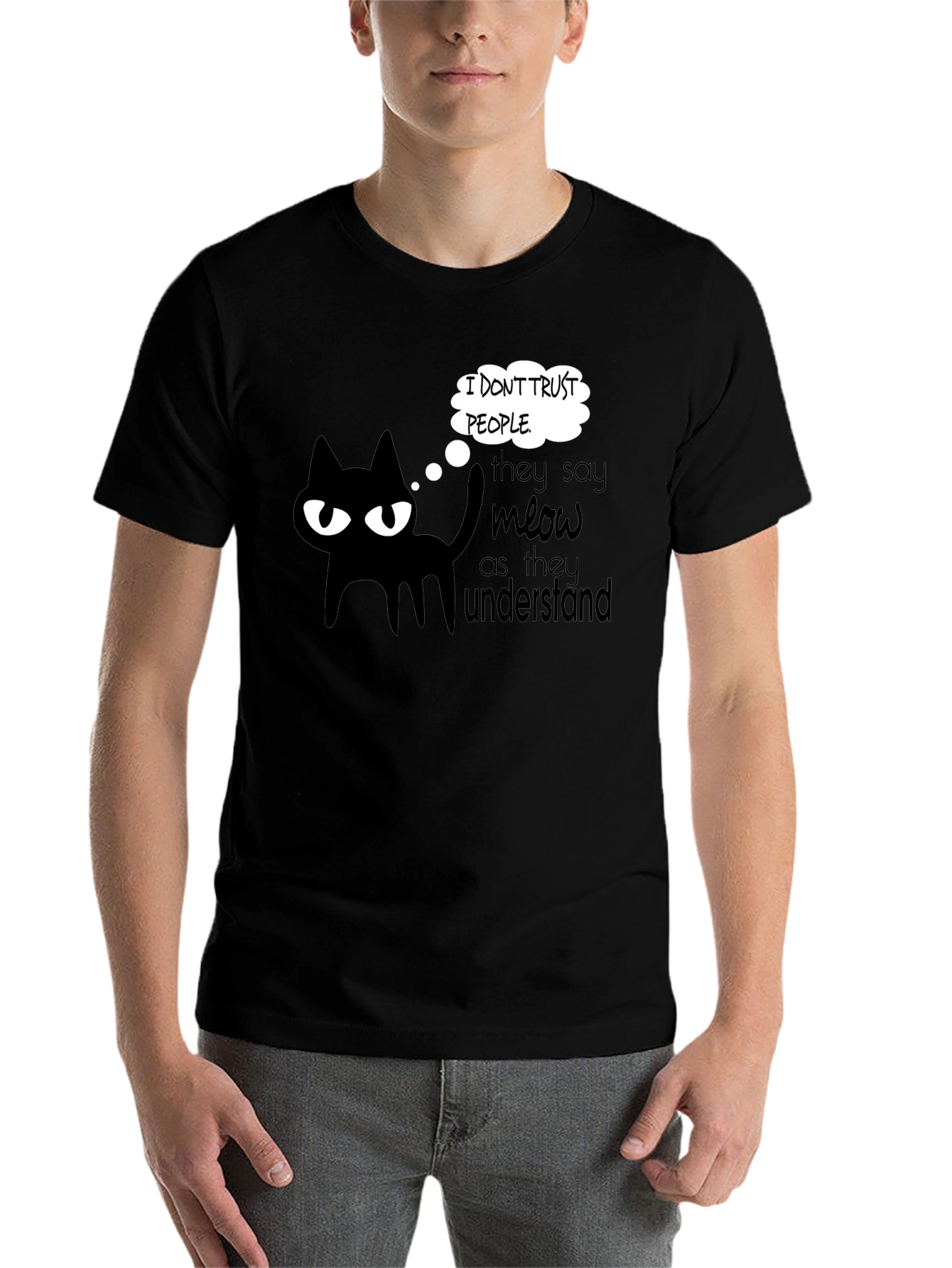 Black Cynical Cat Tee: I Don't Trust People Graphic T-Shirt view 7