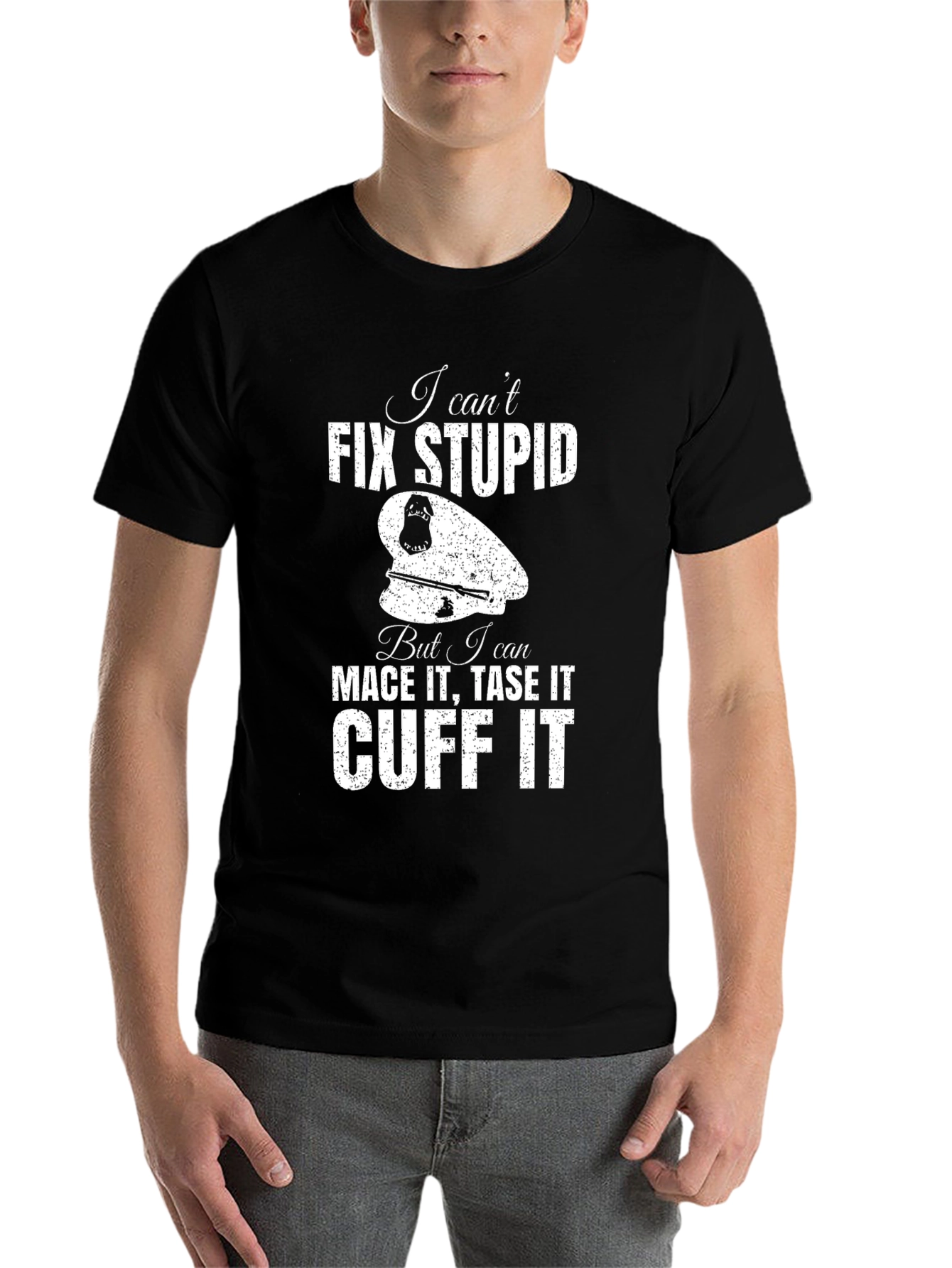 Black I Can't Fix Stupid T-Shirt view 7
