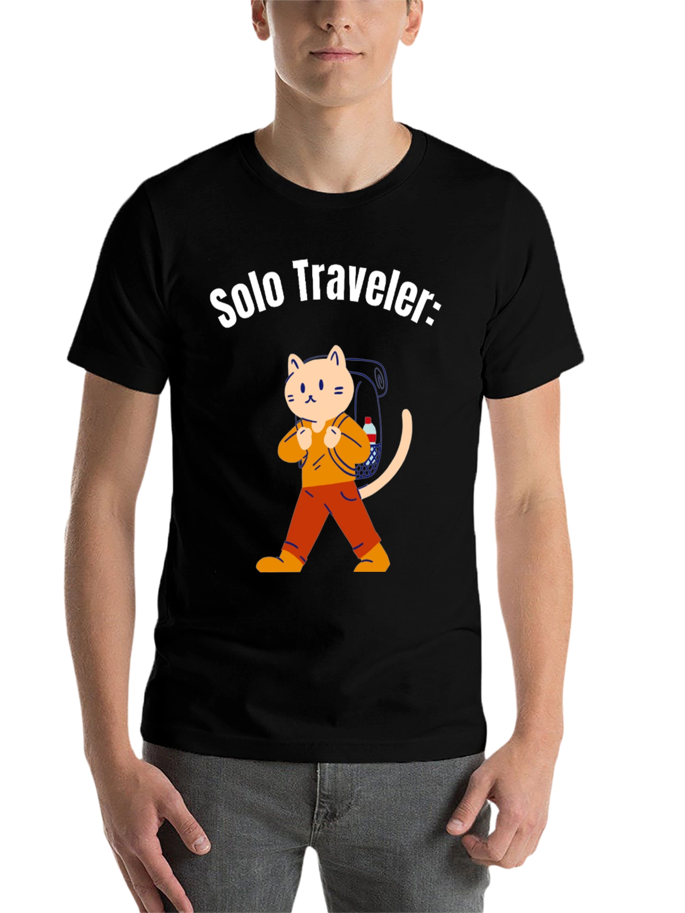 Black Solo Traveler Cat T-Shirt view 7