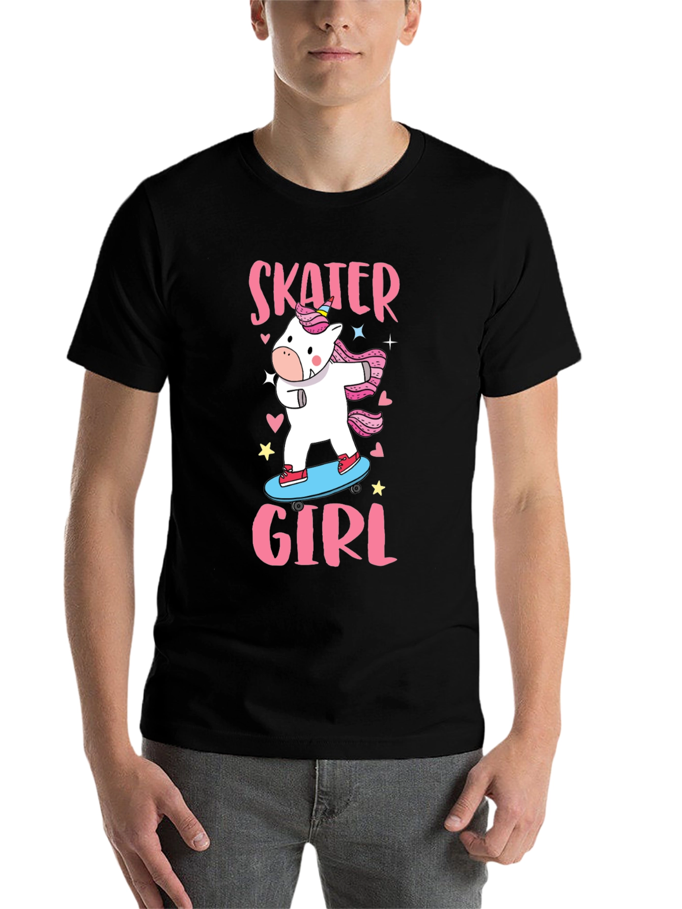 Black Skater Girl Unicorn T-Shirt - Cute Graphic Tee view 7