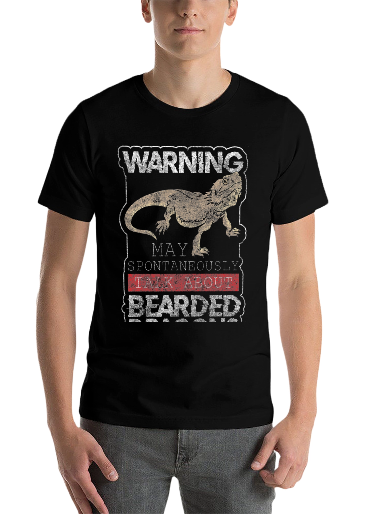 Black Warning May Spontaneously Talk About Bearded Dragons T-Shirt view 7