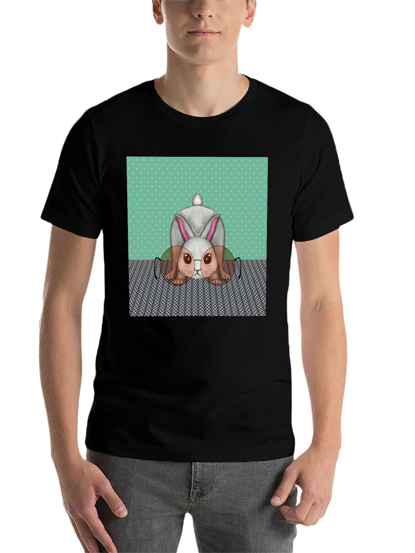 Black Funny Bunny T-Shirt - Reading Rabbit Design view 7