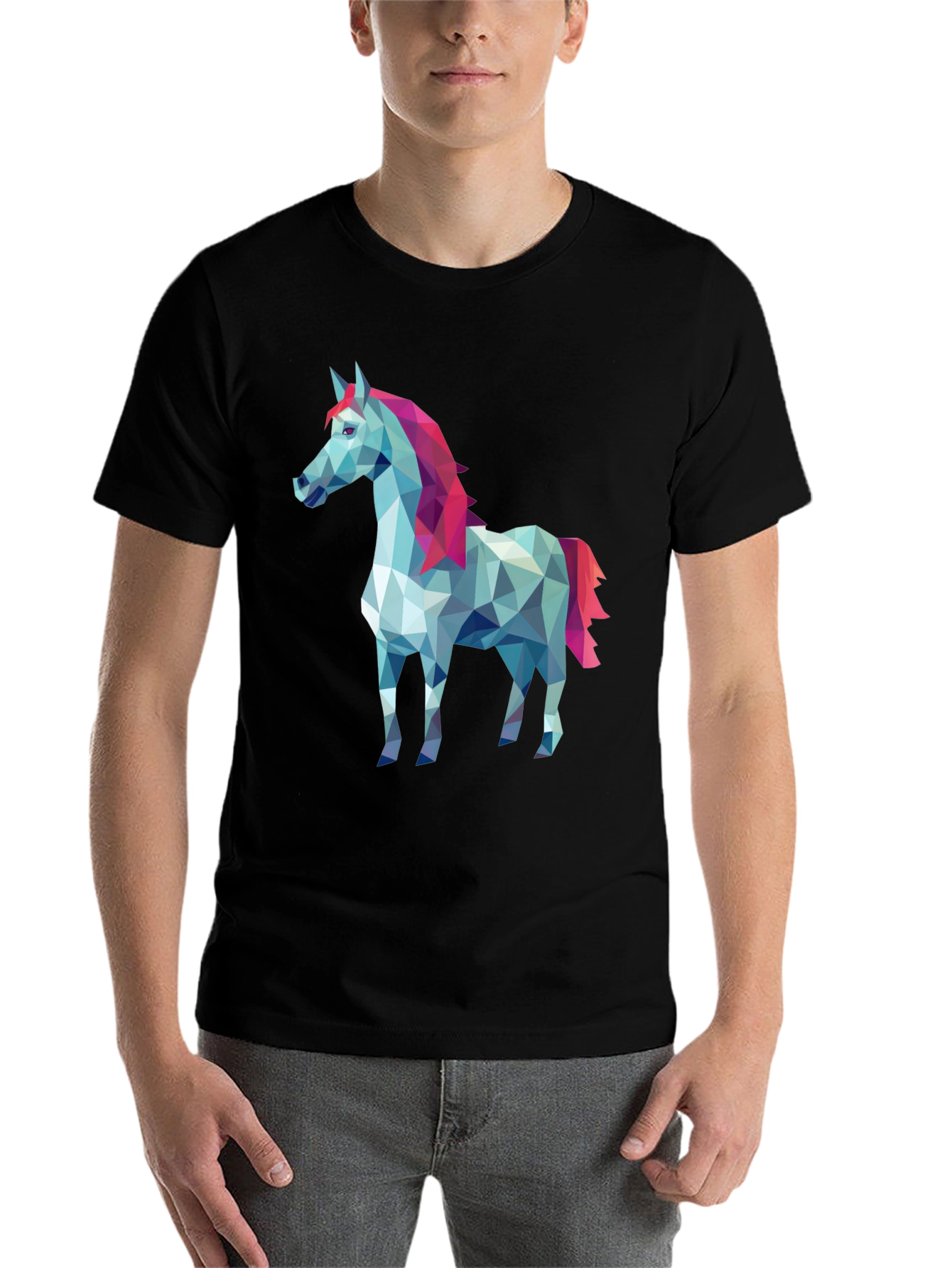 Black Geometric Horse Graphic Tee - Stylish Men's Black T-Shirt view 7
