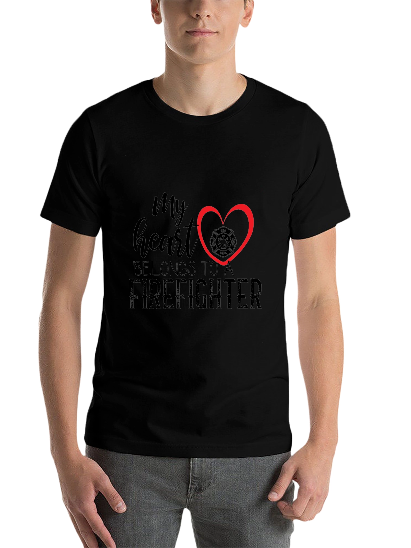 Black Firefighter Heart T-Shirt - Black view 7