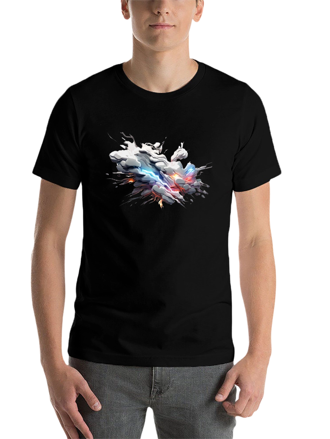Black Abstract Lightning Cloud Graphic T-Shirt view 7