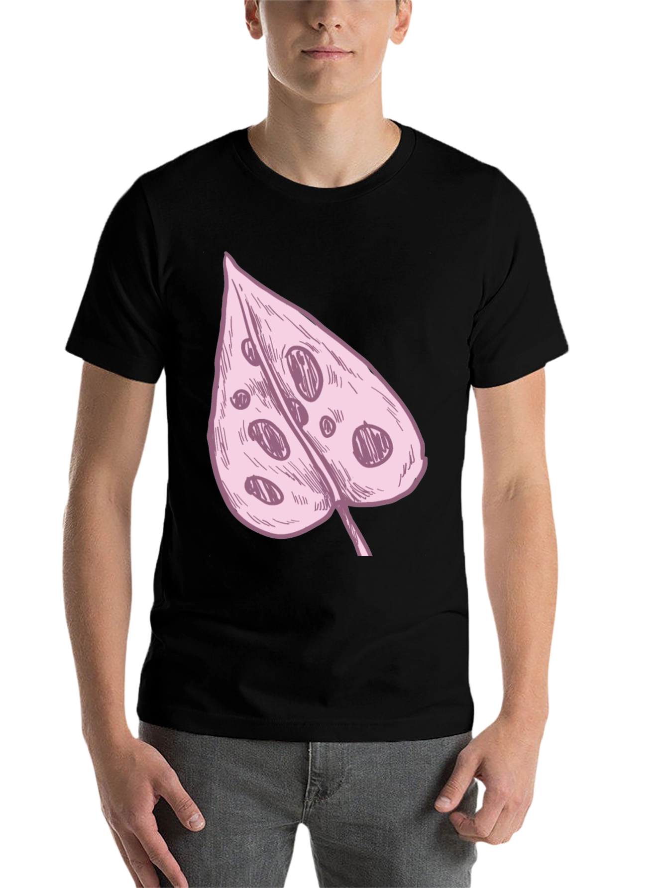 Black Pink Swiss Cheese Leaf Graphic Black Tee view 7