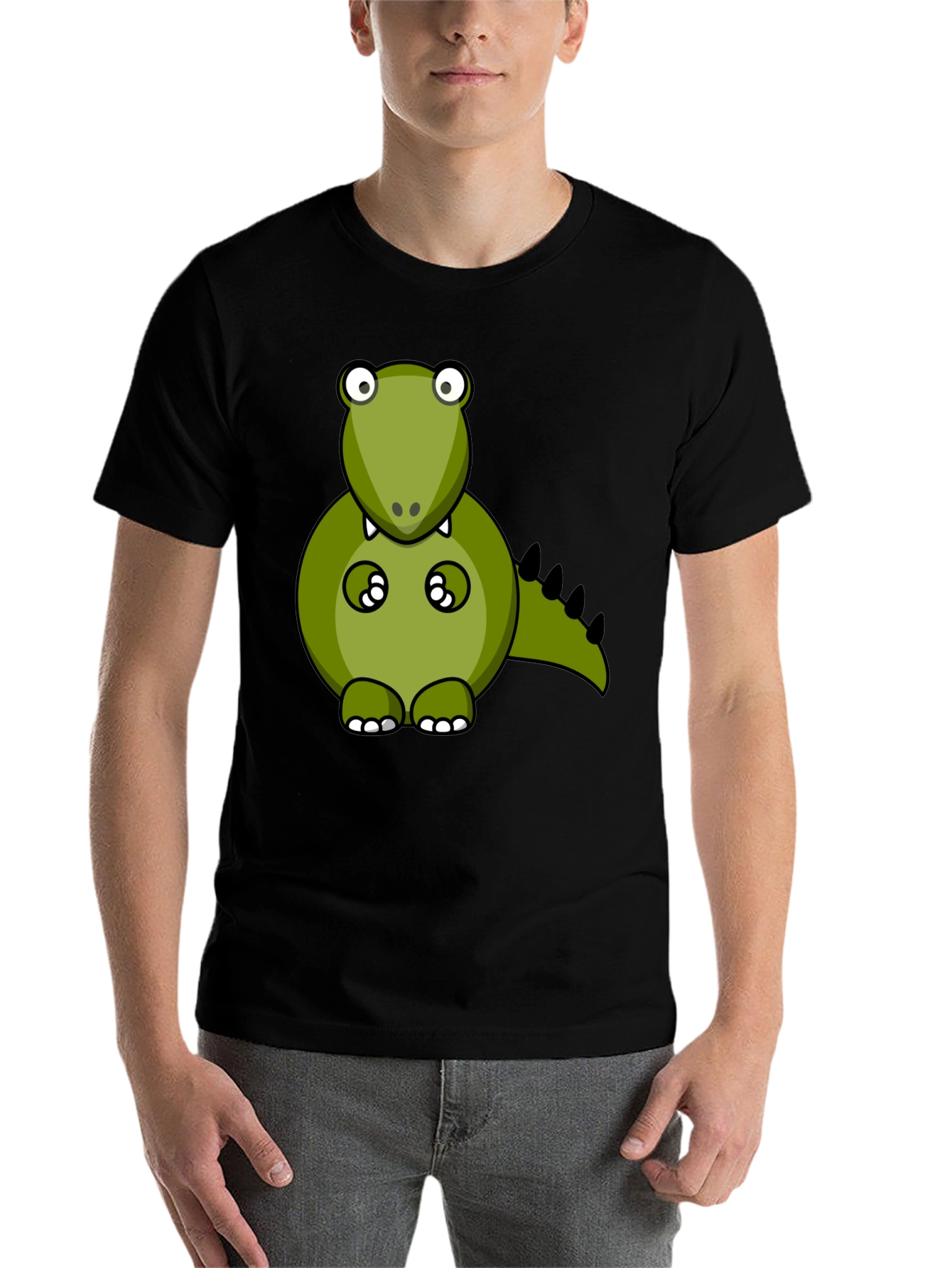 Black Cartoon Dino Graphic Tee - Men's Black T-Shirt view 7