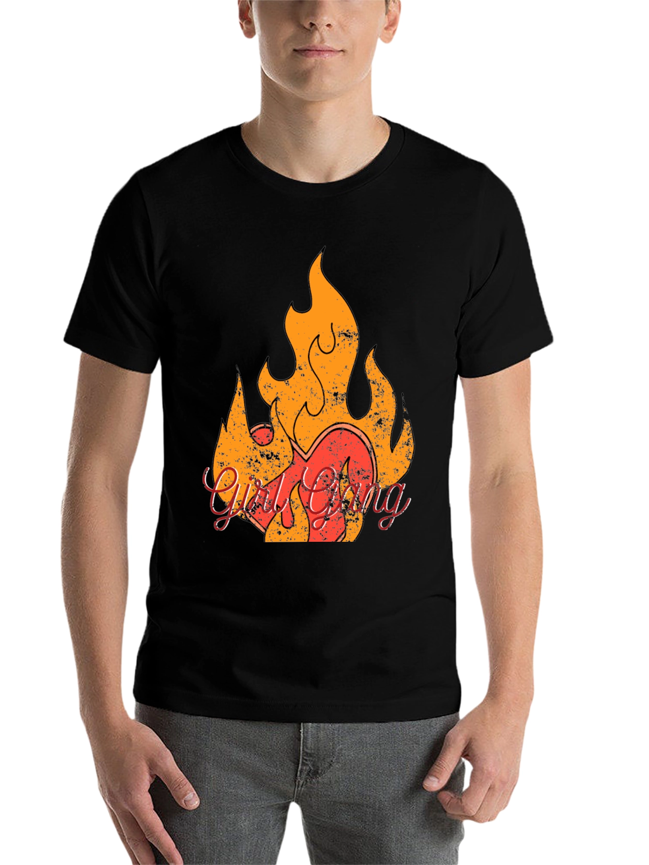 Black Fiery Heart Graphic T-Shirt - Rock & Roll Style view 7
