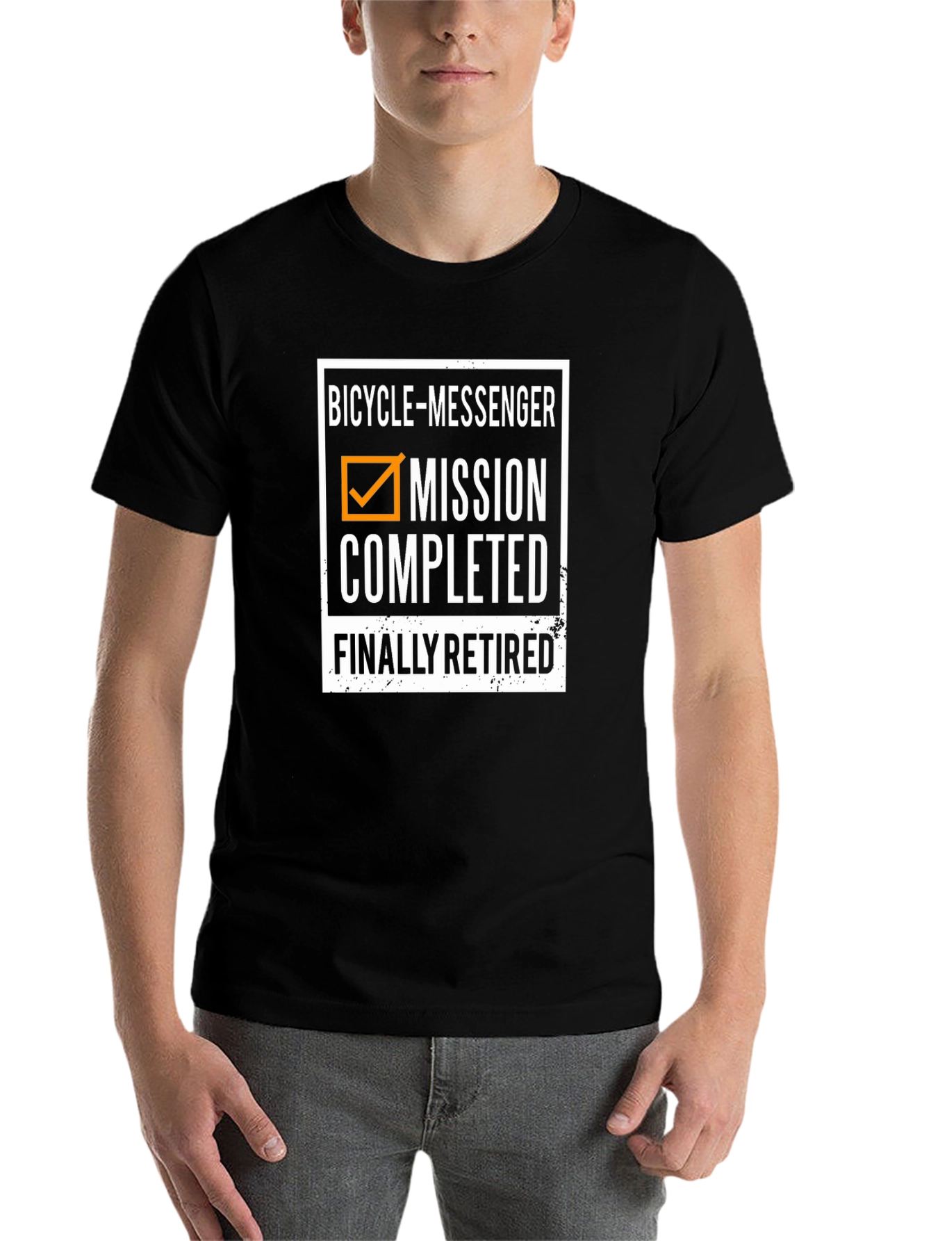 Black Bicycle Messenger Mission Completed Retired T-Shirt view 7