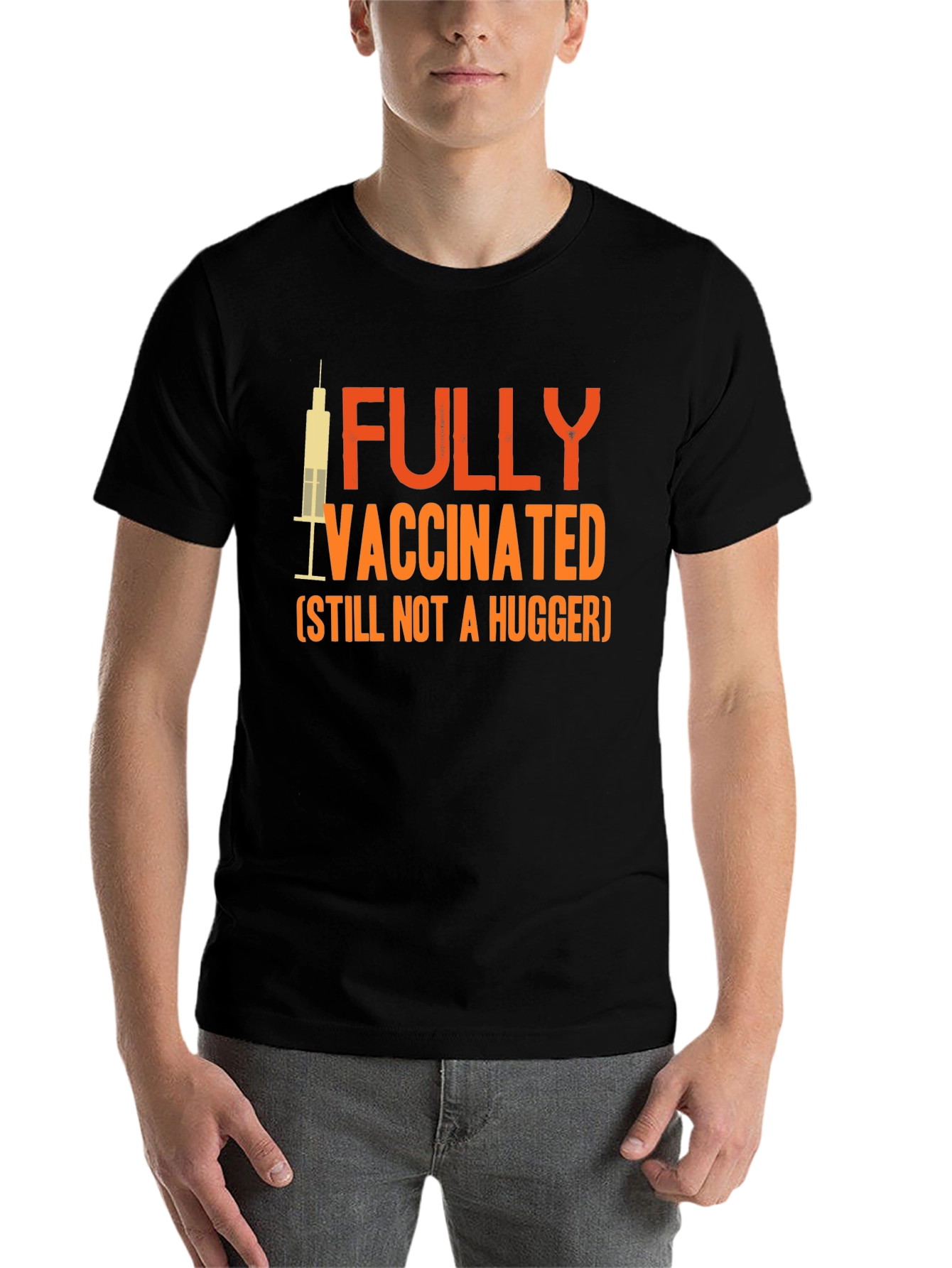 Black Fully Vaccinated Not a Hugger Graphic Tee view 7