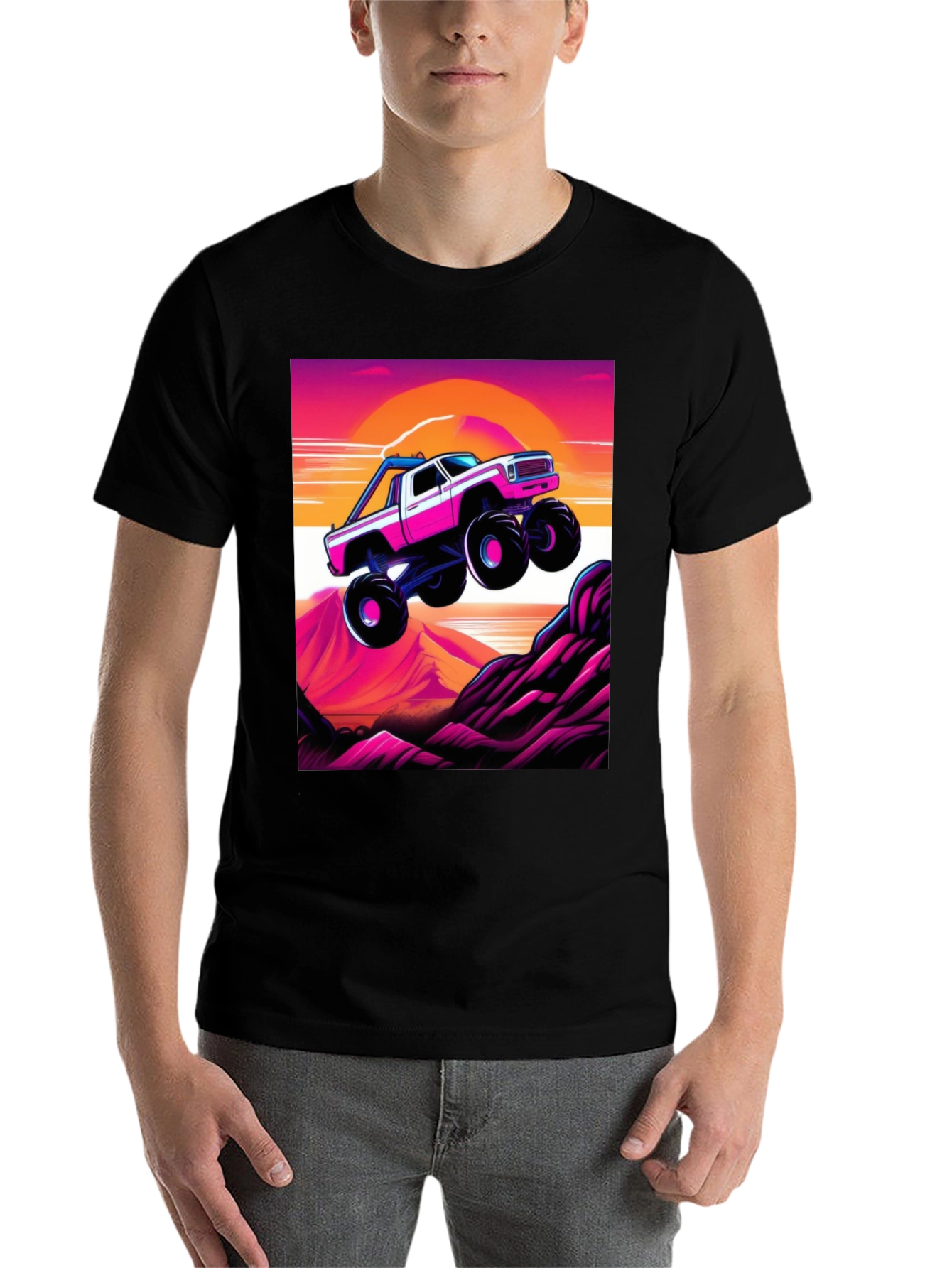 Black Retro Monster Truck Graphic Tee view 7