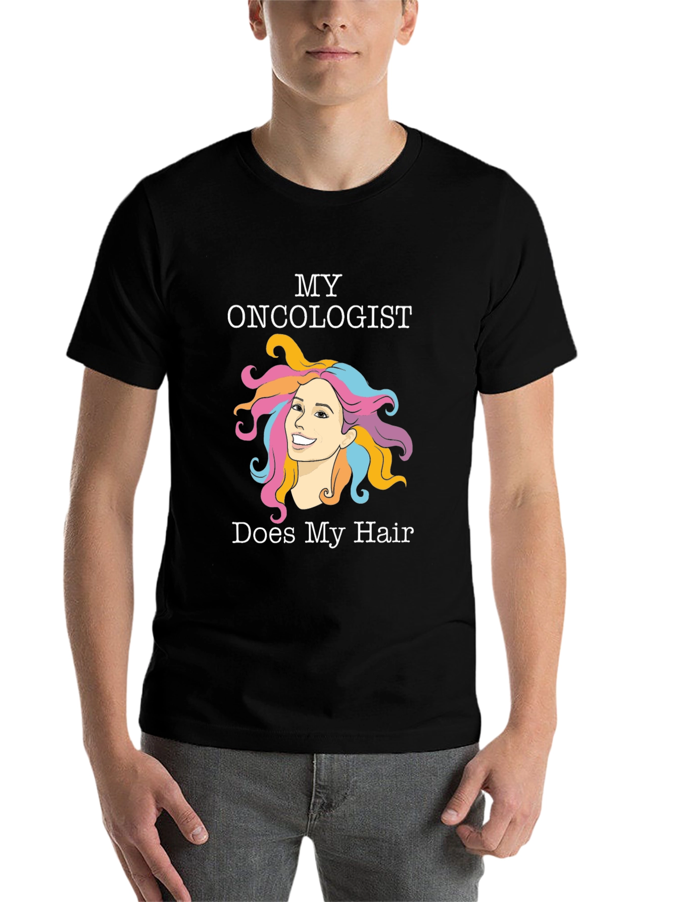Black Funny Oncology T-Shirt - Hair Design view 7